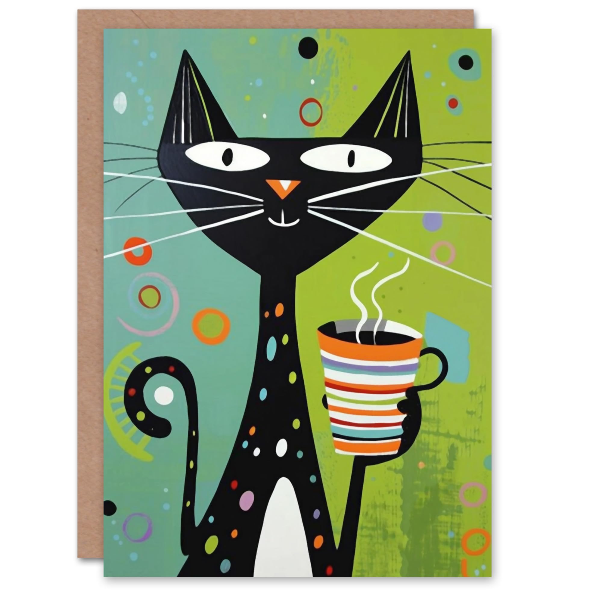 Artery8 Birthday Card Cat Lover Happy Kitty with Coffee Cup For Her Gran Sister Niece Daughter Wife Woman Greeting Card