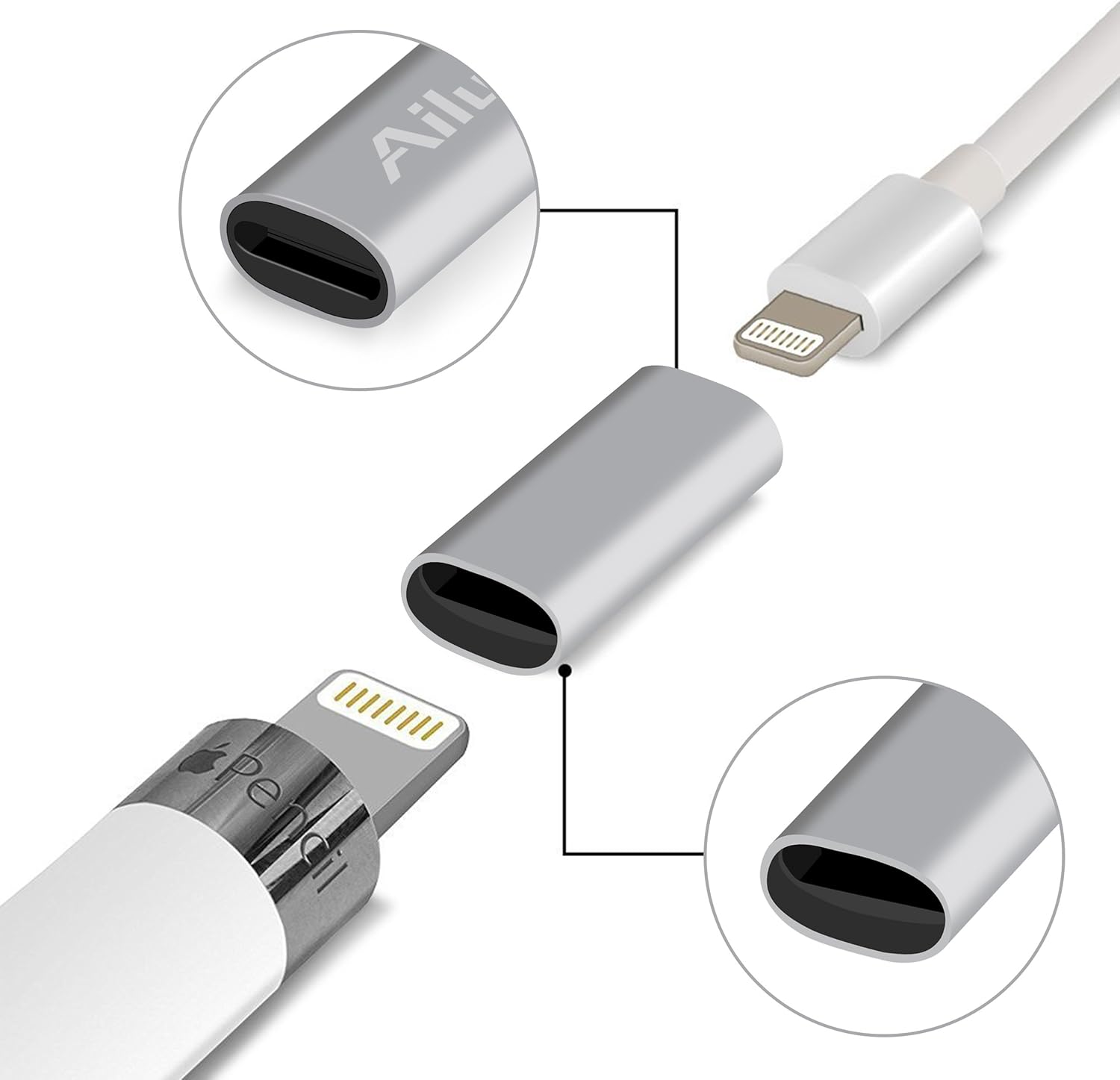Limited Ailun Charging Adapter Compatible with Apple Pencil Cable 3 Pack Compatible with iPad Pencil Charger Convertor and Tether Female to Female Cable Adapter for iPad Pro Apple Pencil Connector Silver