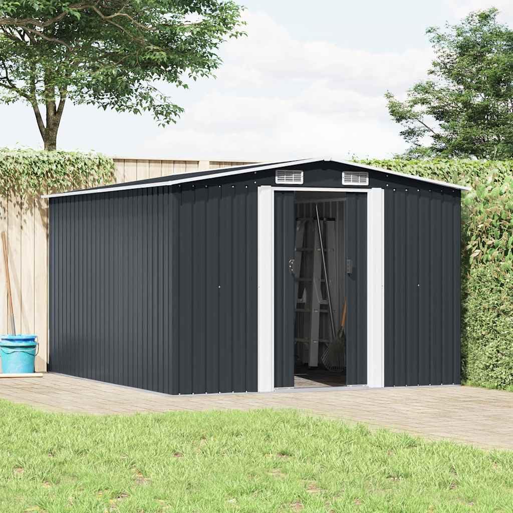 Gerätehaus Geräteschuppen Gartenhaus Garten Schuppen Metallgerätehaus Wetterfester Gartenschuppen für Fahrrad & Gartengeräte 257x298x178 cm Metall Anthrazit