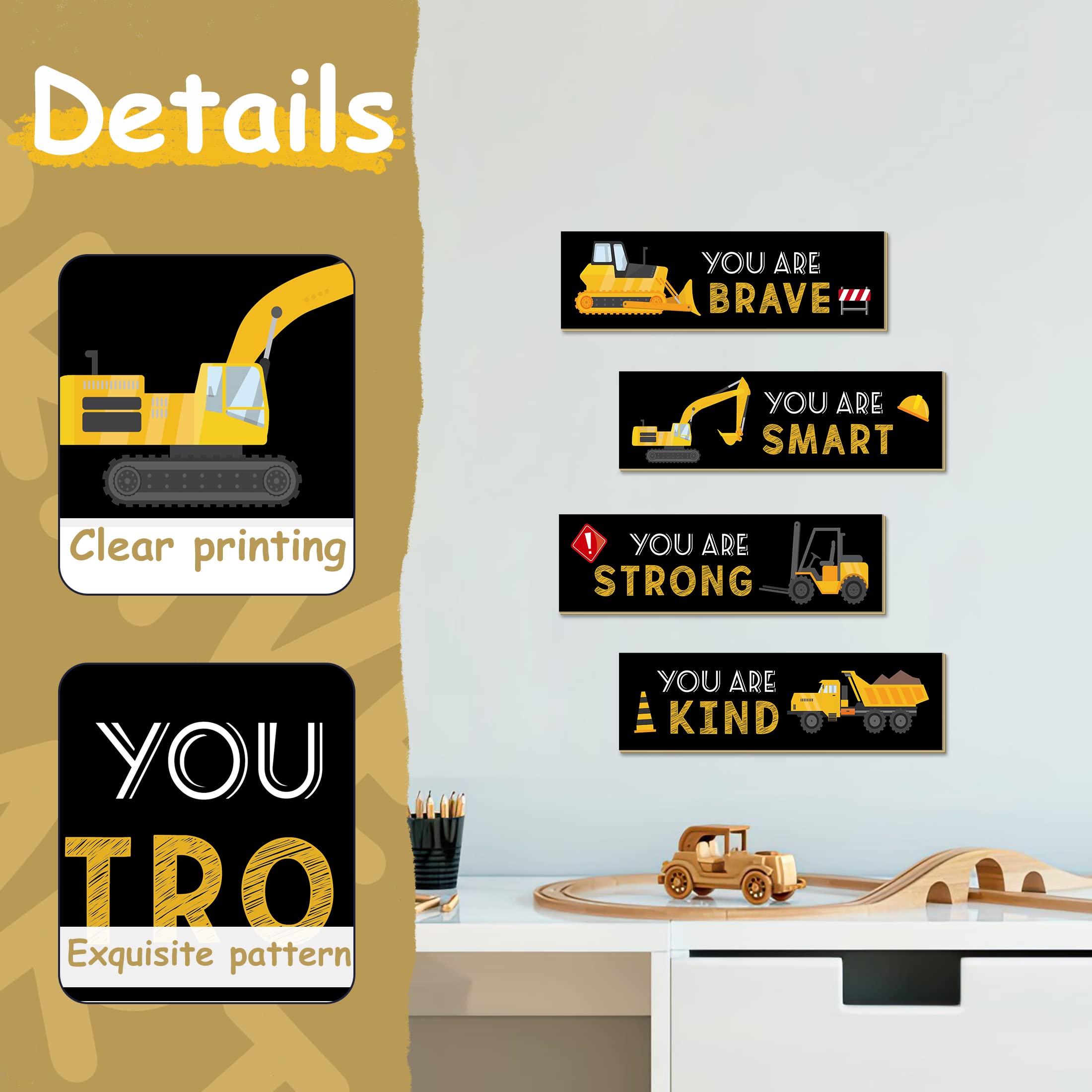 LUHIMO 4 PCS Construction Trucks Theme Room Decor for Boys,Wooden Hanging Wall Pediments for Kids Toddler Boy Playroom Art Inspirational Quotes. 4