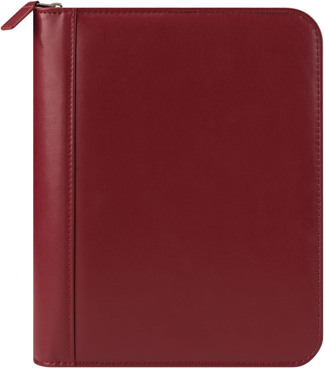 FranklinCovey - FC Signature Ring-Bound Binder for FranklinCovey Planners | Leather - Zipper Binder (Classic, Red)