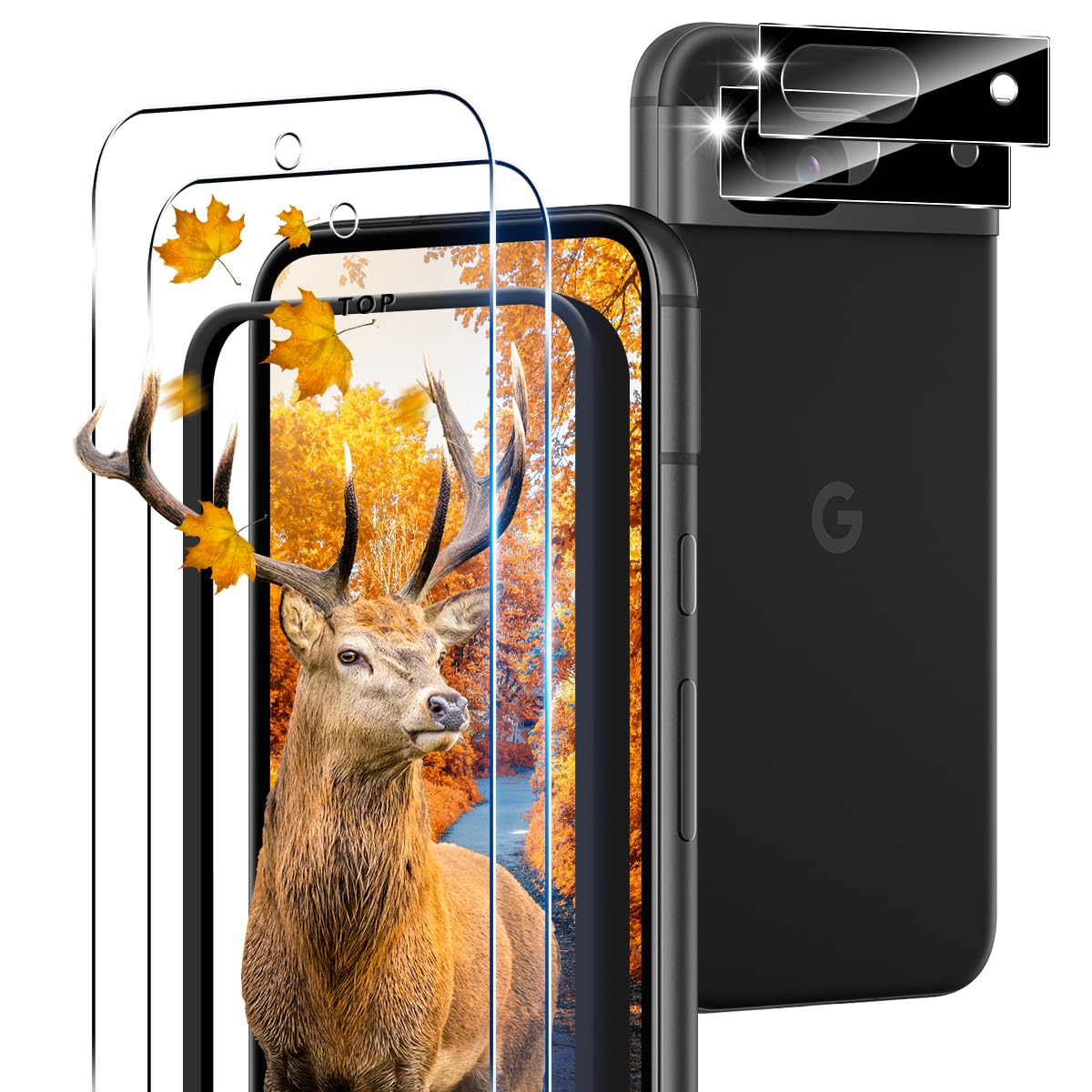 【2+2枚セット 指紋認証対応】 ガイド枠付き 用 Google Pixel 8A ガラスフィルム 2枚 ピクセル8A フィルム + 2枚 カメラ保護フィルムセッ 【 日本旭硝子製 9H強度 】 対応 Pixel 8A 強化ガラス 全面 保護フィルム ケース 高透過率 3D Touch対応 厚さ0.26超薄型 飛散防止 高感度 耐衝撃 指紋・汚れ防止 ゼロ気泡 ラウンドエッジ加工 簡単貼り付け