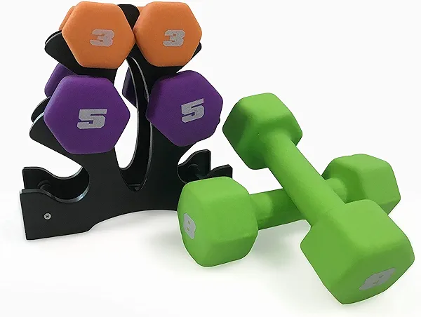 CAP Barbell 32 LB Set of Neoprene Dumbbells with Rack | 3, 5, 8 LB pairs