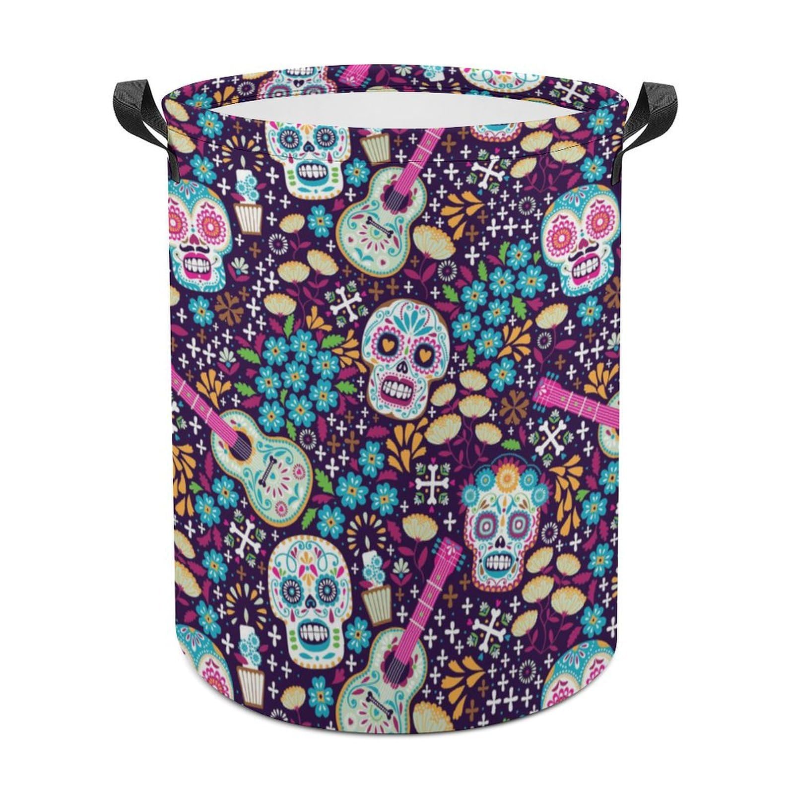 Wlntrophic Laundry Hamper, Mexican Dia De Muertos Laundry Basket, Washing Basket with Handle