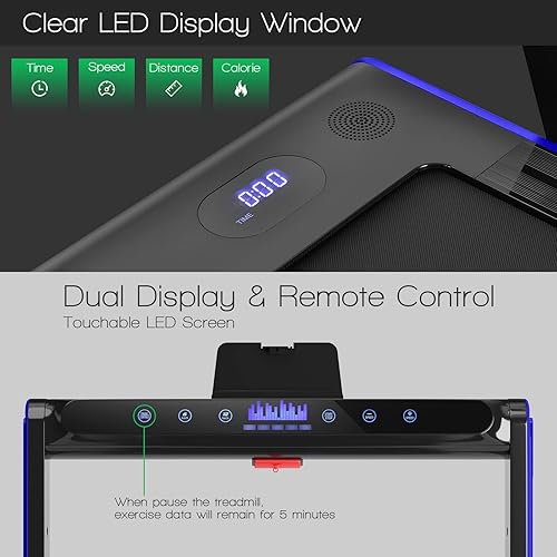 Miniatura 4 de GYMAX Caminadora 2 en 1 para debajo del escritorio, máquina de correr plegable con pantalla LED doble, aplicación y control remoto, almohadilla para