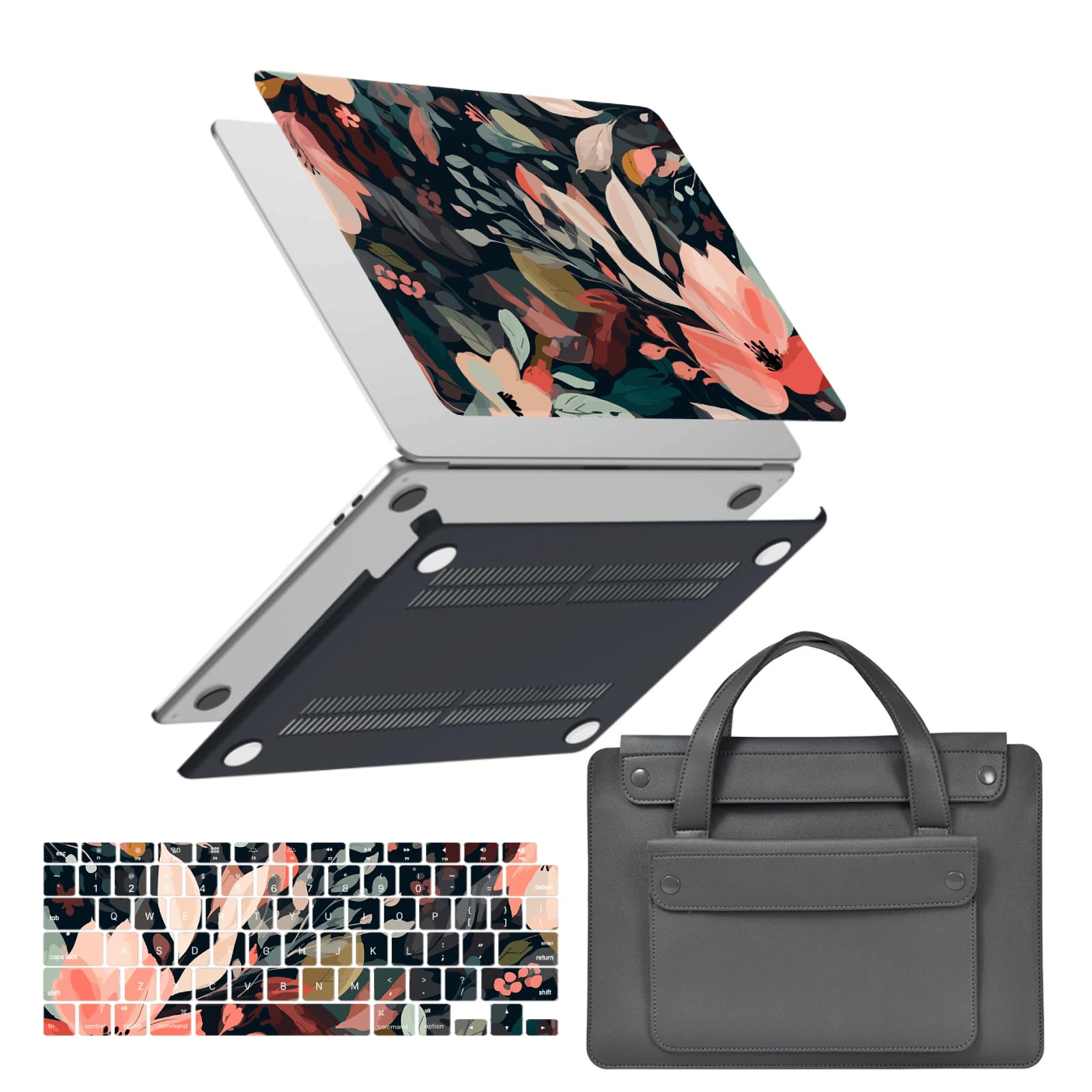 Funda MacBook 12 A1534 carcasa rígida con bolsa y protector de teclado flor rosa 8