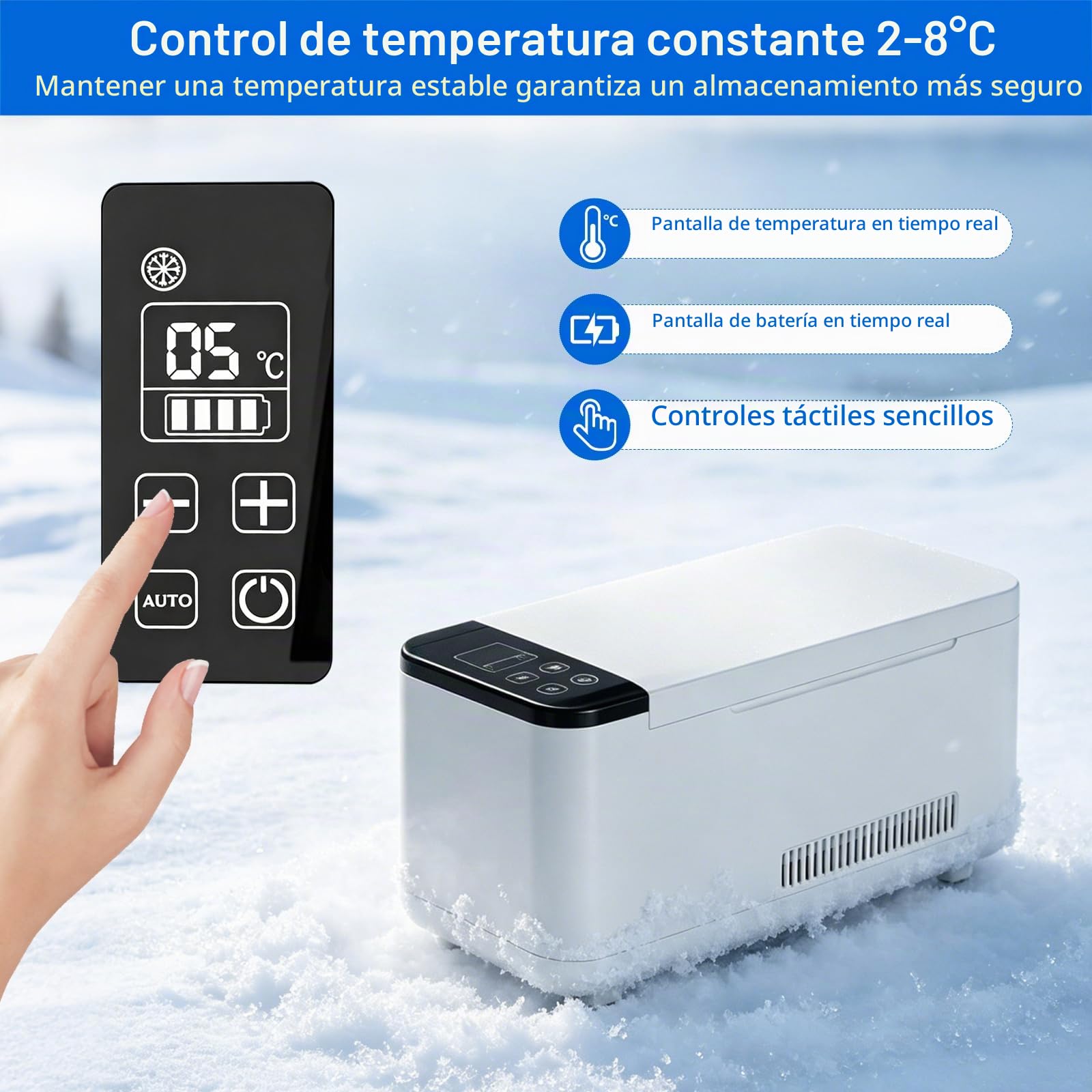 Nevera Portátil para Insulina 0,6 L, Bolsa Médica con Enfriamiento Activo 2–8 °C y Batería (Hasta 8 Horas), Mini Nevera de Viaje para 20 Frascos o 18 Plumas, para Exterior, Viajes y Hogar