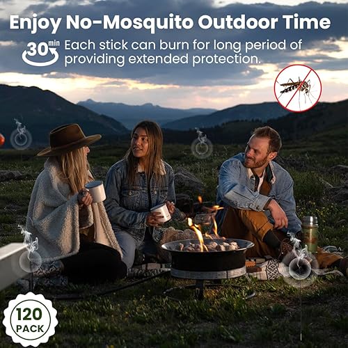 Miniatura 5 de Paquete de 120 varillas repelentes de mosquitos, varillas de incienso de citronela sin Deet, a base de plantas, para uso en interiores y exteriores