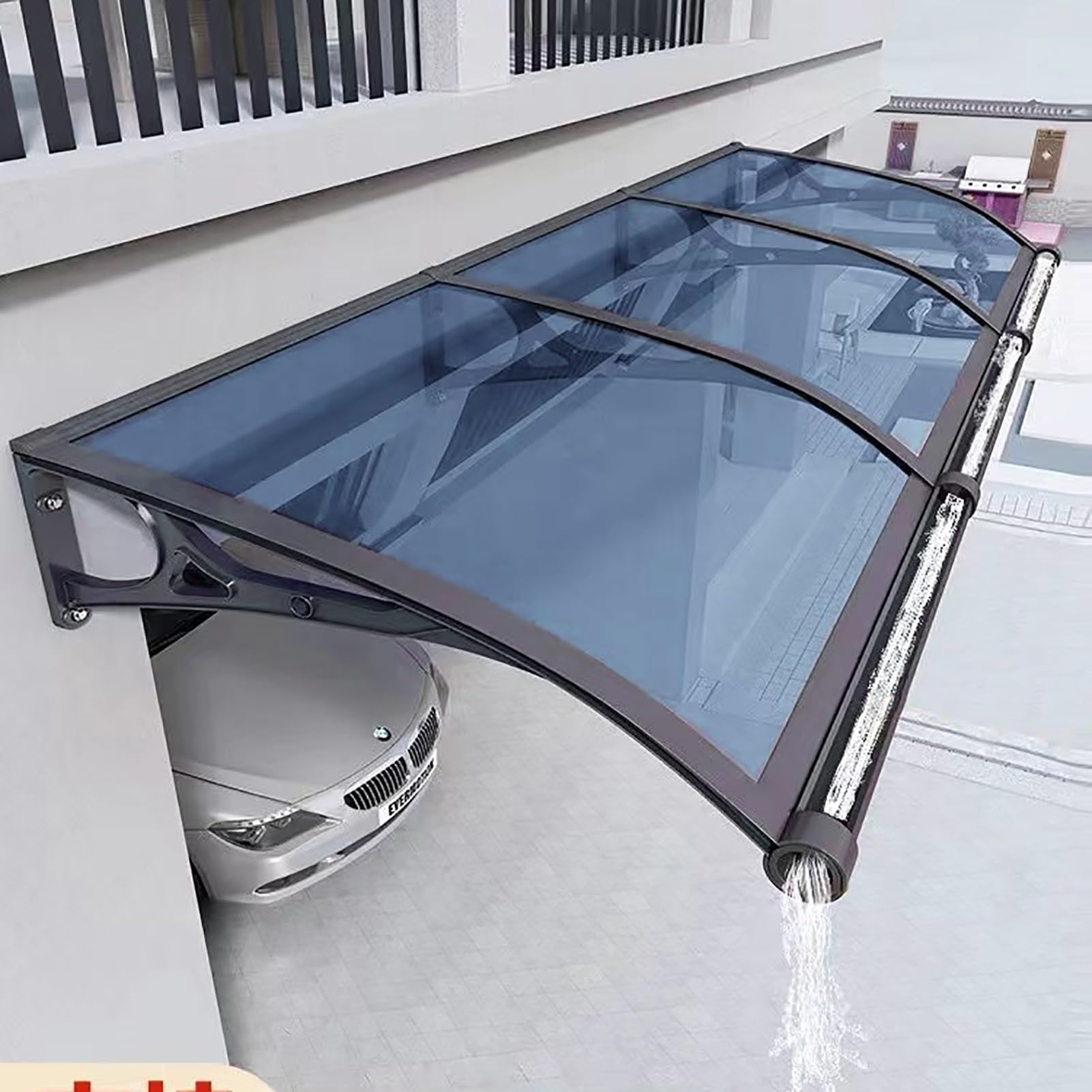 Marquesinas Exterior Tejadillo Proteccion Lluvia, Techo Toldos de Aluminio de Entrada, Puertas Ventanas Toldo de Policarbonato con Fregadero Grande, Protección Contra La Lluvia Y La Nieve ( Color : Gr