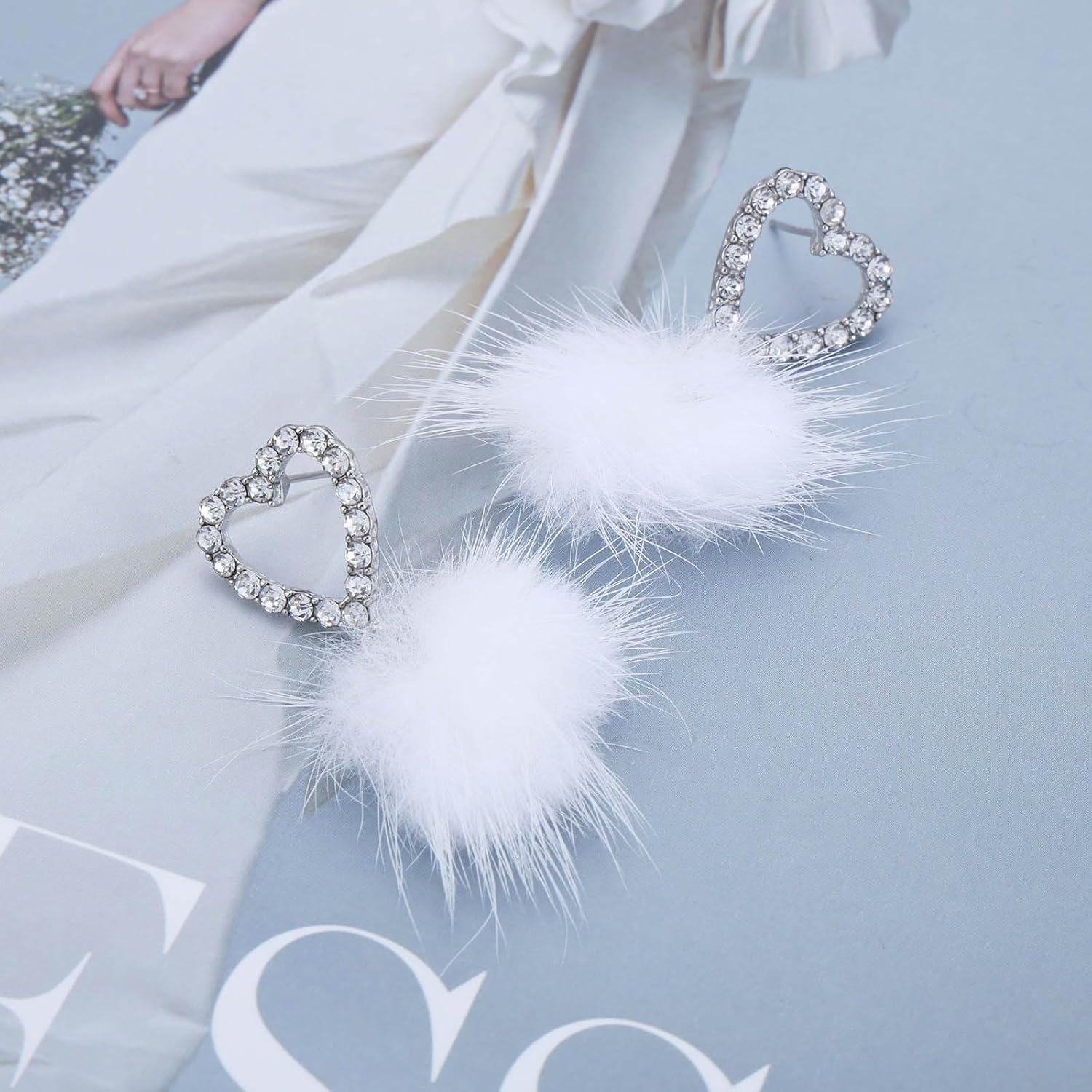 Winter Pom Pom Earrings White Fluffy Stud Earrings Pom Pom Ball Earrings Faux Fur Ball Earrings Fluffy Pom Dangle Earrings Jewelry for Women(Triangle Style) - Image 5