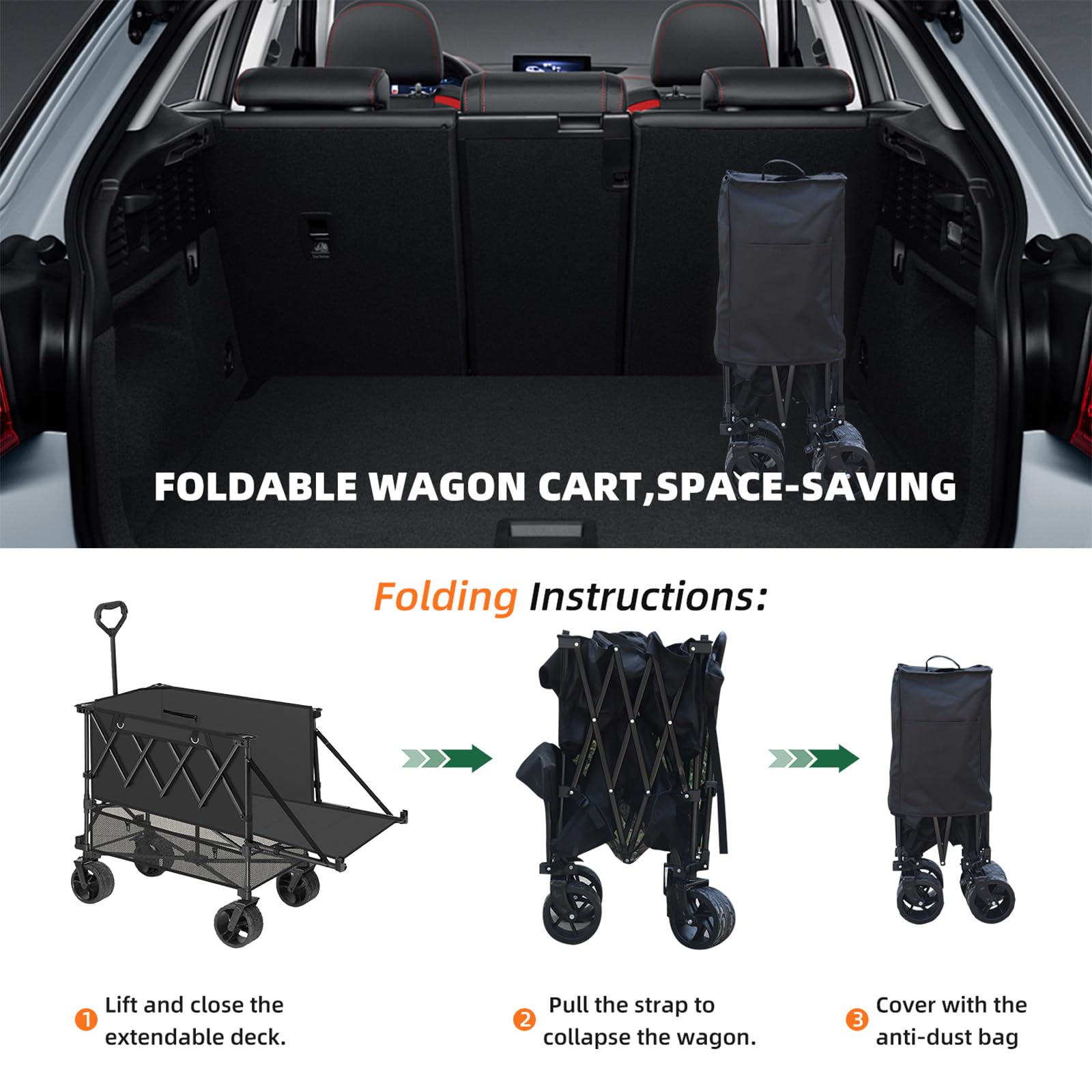 Carrello pieghevole AllTerrain da 400 l, resistente, con ruote per campeggio, shopping e avventure all'aria aperta, 137,2 cm