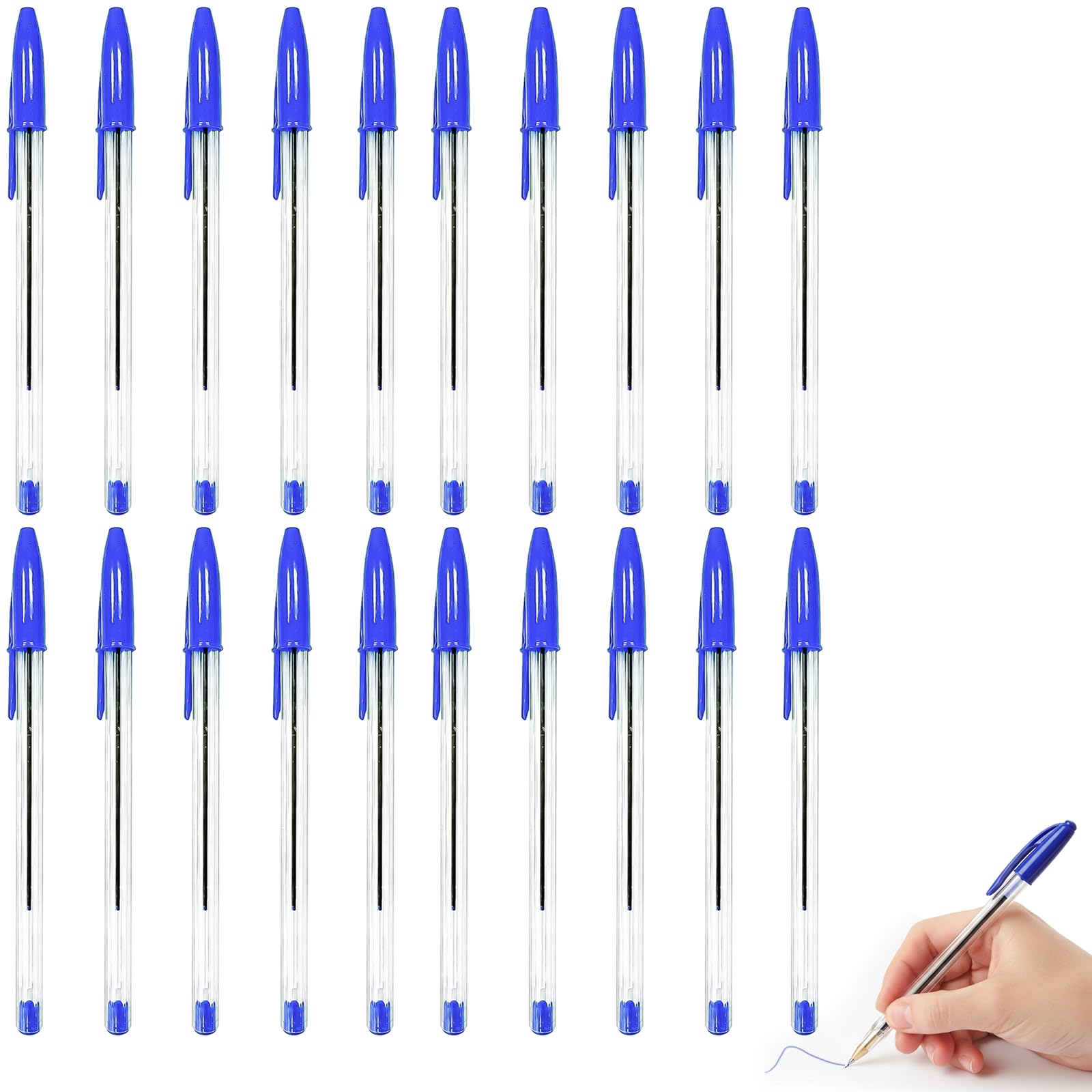 ZhuPu 20 Pcs Blue Biro Pens, Medium Tip Ballpoint, Daily Writing Stationery for School Note Taking and Office Work