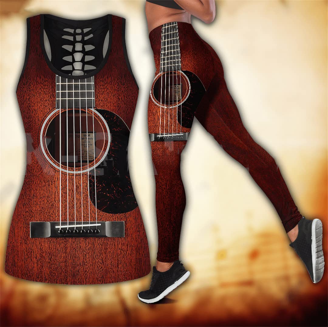 Camiseta sin mangas larga informal con estampado de guitarra en 3D, mallas de cintura alta, traje para niñas, chaleco calado de verano Outfit M