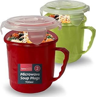 2pk Soup Containers with Lids | Microwavable Soup Mug with Lid | 700ml Microwave Bowl Soup Containers | Dishwasher Safe Soup Cup | Soup Mugs Microwavable for Home & Office with Leak Proof Lids