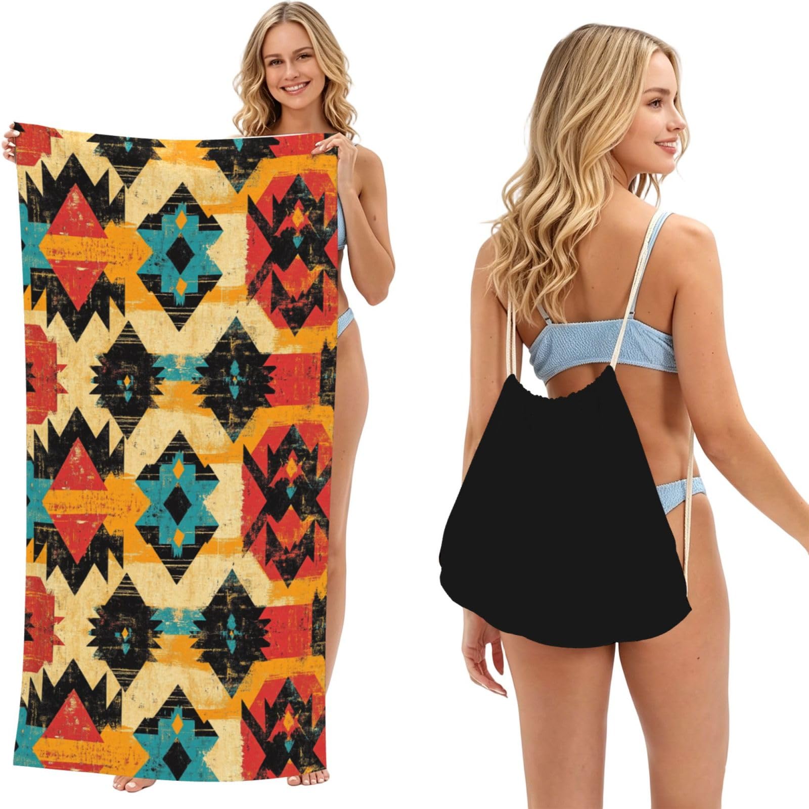 SKGOHLH Irregular mysterious patterns 2in1 Packable Beach Towel Bag Women