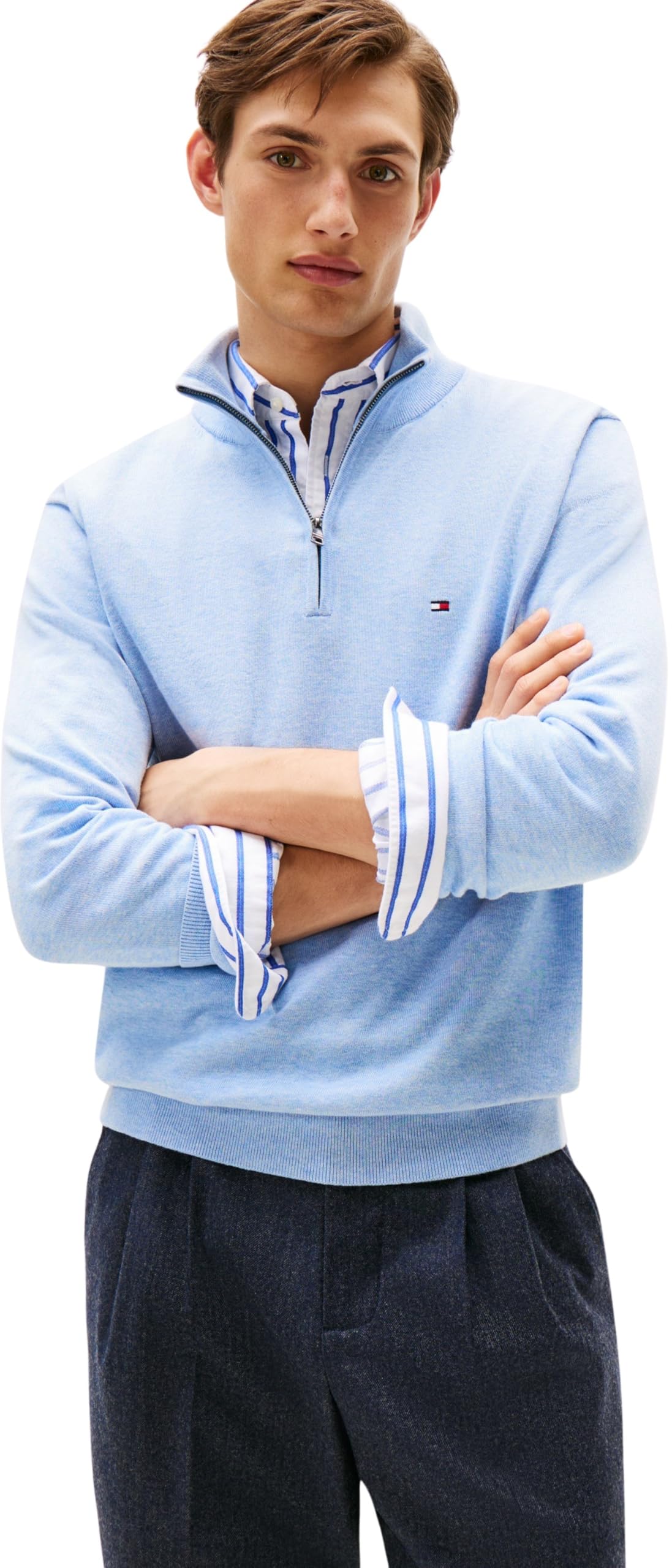 Tommy Hilfiger Men’s Essential Cotton Half Zip Jumper, Blue (Vessel Blue Heather), S