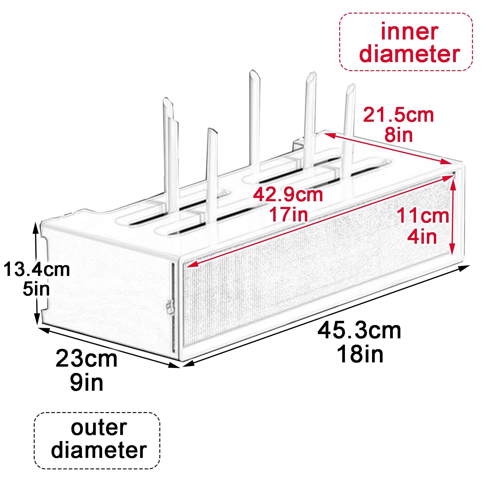 Étagère murale en bois pour modem routeur avec panneau de gestion des câbles en acrylique pour le salon – Noir (45,3 x 23 x 13,4 cm)