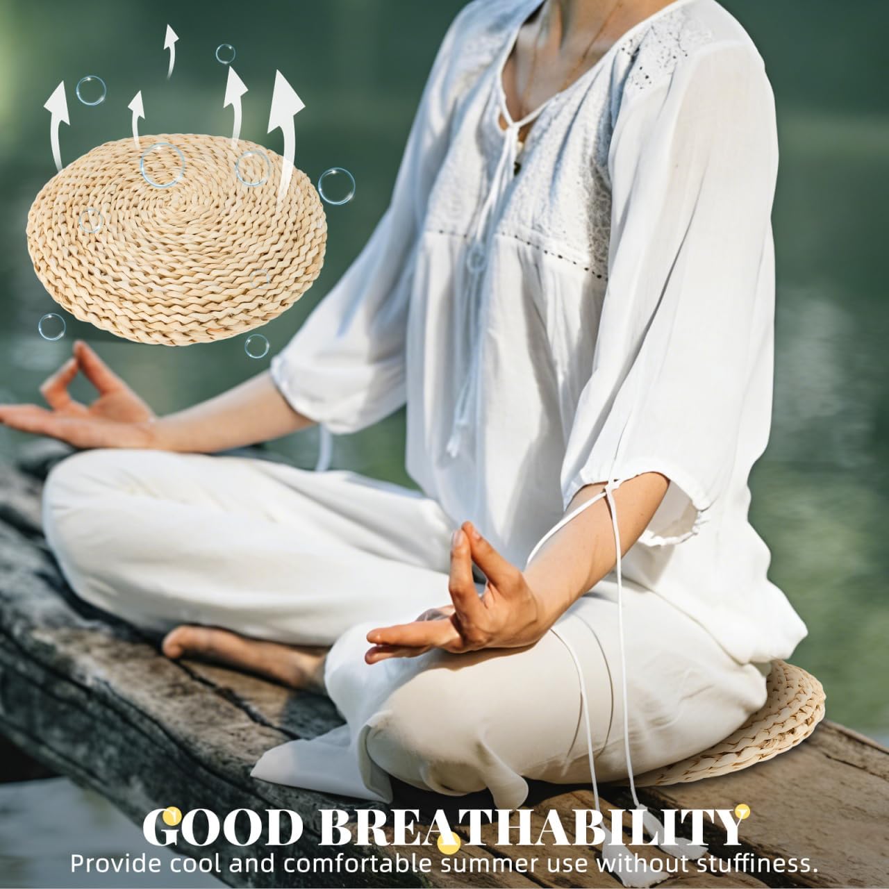 Hand-Woven Round Meditation Cushion Set 3 Pcs Japanese Floor Pillows for Yoga Comfortable Sitting Cushions for Living Room and Dining Room