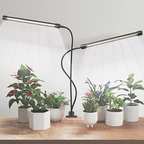 Luz de crecimiento, 6500 K de espectro completo, blanco, rojo, azul, 84 LED, lámpara de plantas, escritorio con clip para plantas de interior, 5