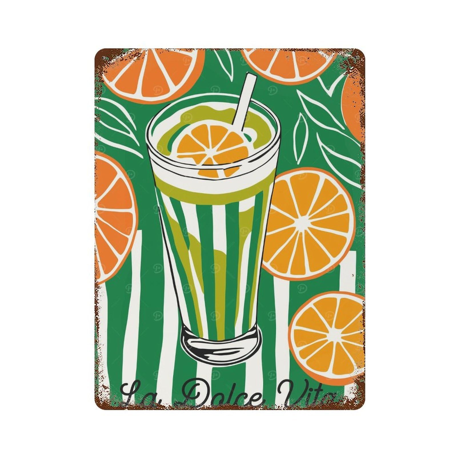 Green Italian Drink Art Rusty Metal Tin Sign 15.7"x11.8", for Pub, Kitchen And Man Cave Decor, Novelty Wall Decor