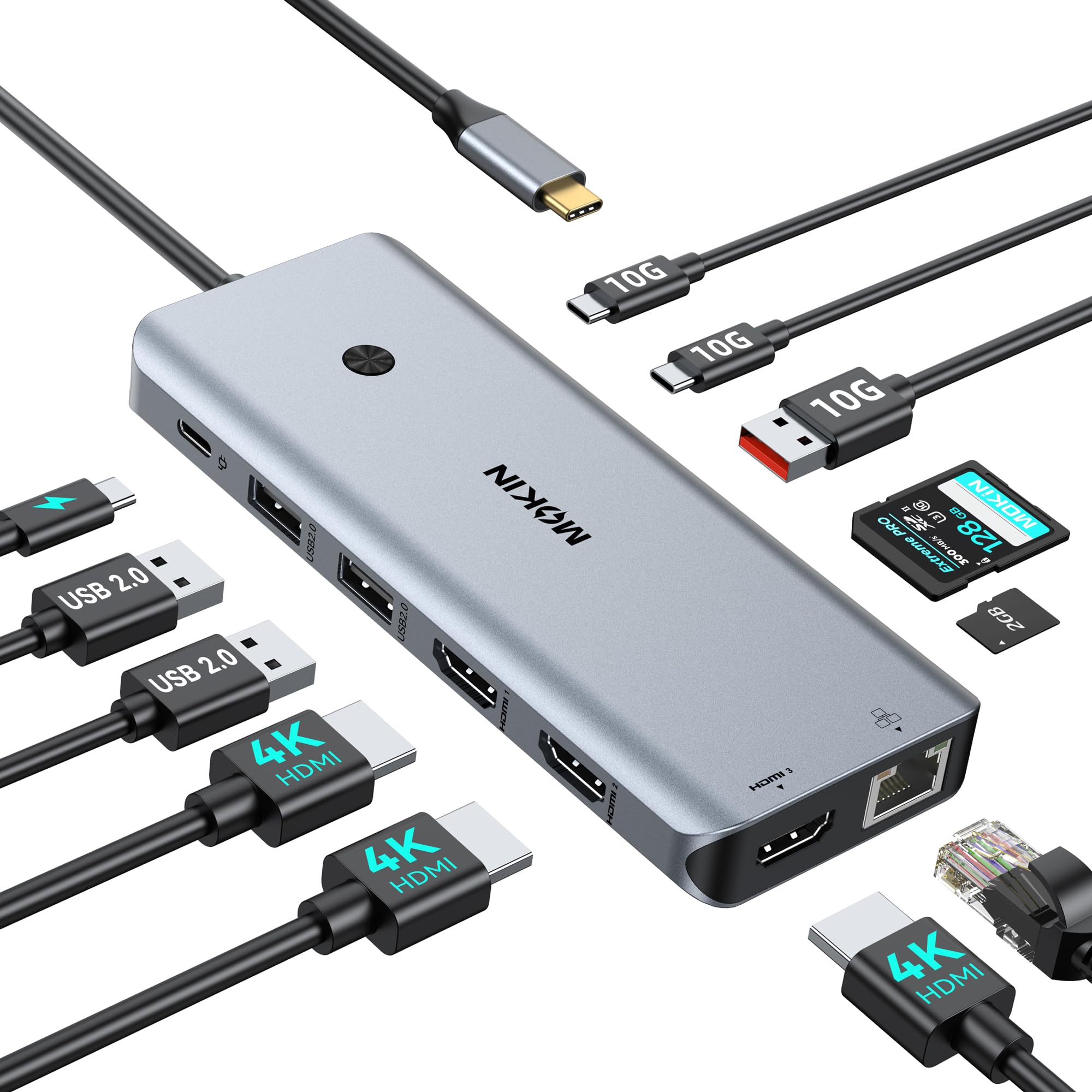 Docking Station 3 HDMI, MOKiN 13 in 1 USB C HUB für 3 Monitore | Triple Display HDMI Dockingstation, Gigabit Ethernet, 5x USB C/A Ports, PD 100W, SD/microSD für Dell/HP/Lenovo