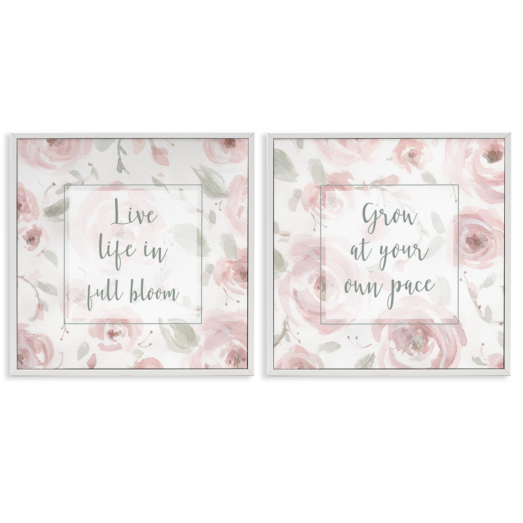 Stupell Industries Full Bloom Encouragement Roses 'Full Bloom At Your Pace Florals'| 2Pc Framed Giclee Art Set 2