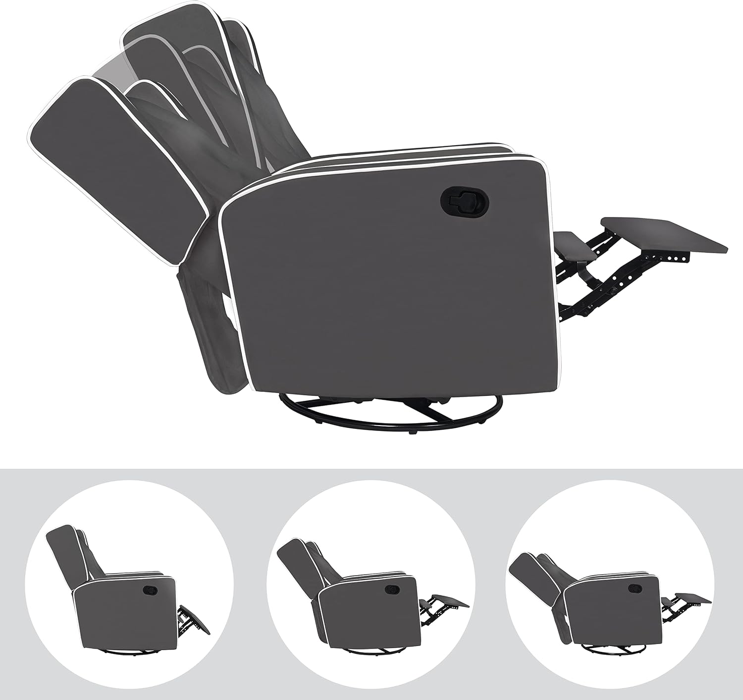 Nursing Chair for Breastfeeding and Bonding, 360° Swivel Rocker Recliner with Adjustable Recline Range, Ergonomic Lumbar Support, Adjustable Footrest, Easy Assembly, Soft Microfiber Fabric