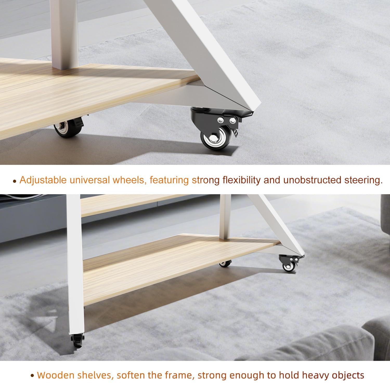 UNHO Supporto TV da Pavimento con Ruote Bianco: Supporto TV Mobile con Rotelle per 65-100 Pollici, Peso Max 100kg Base Solida per Schermi Giganti, Max VESA 800x600mm, Regolabile in Altezza