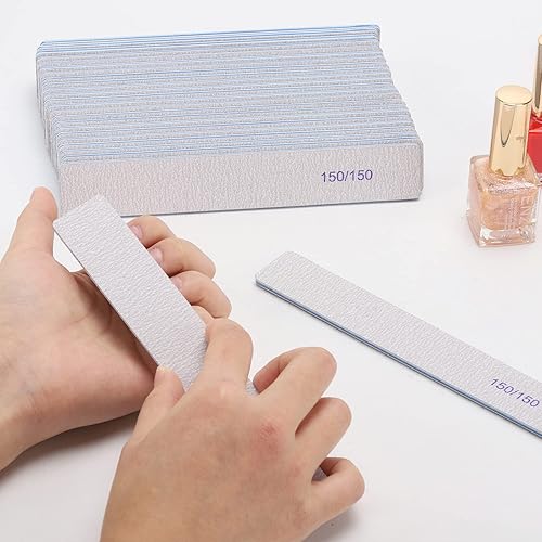 Miniatura 6 de 50 limas de uñas rectangulares de grano 150150 para uñas acrílicas y uñas naturales, limas reutilizables de doble cara, herramientas de manicura