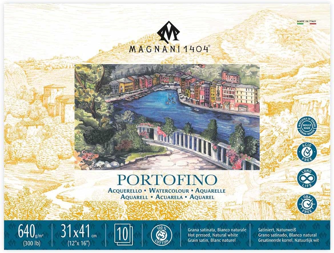 Magnani 1404 Toscana Rough 100% Cotton Watercolor Paper Block, 10 Sheets, 9x12, 300 lb, Acid-Free, UV Resistant, Vegan Sized Water Color Paper for Artists, Made in Italy