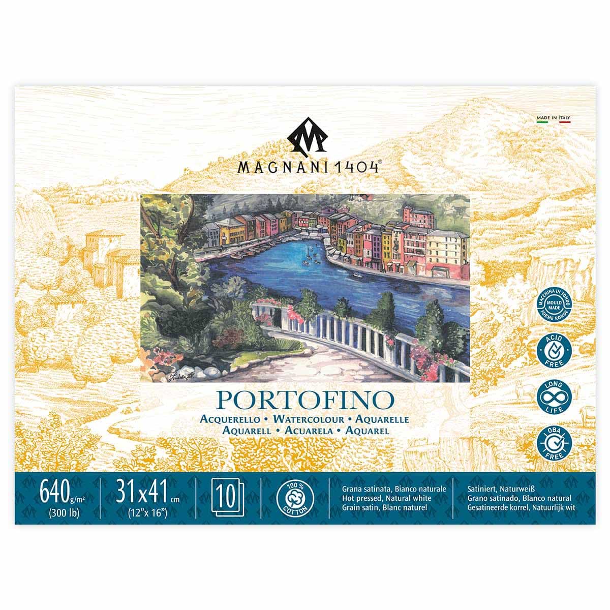 Magnani 1404 Toscana Lot de 10 feuilles de papier aquarelle 100 % coton, sans acide, résistant aux UV, végétalien, pour artistes, 30,5 x 40,6 cm, 136 kg, fabriqué en Italie