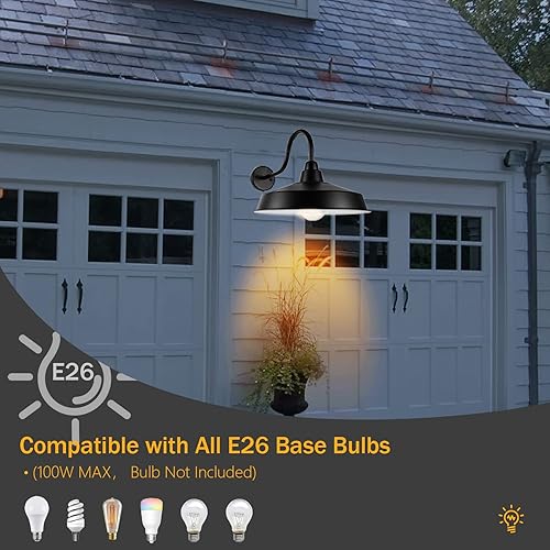 Miniatura 3 de Lámpara de granero de cuello de cisne para exteriores, cúpula de 16 pulgadas, gran lámpara exterior de granja, aplique de pared industrial al aire