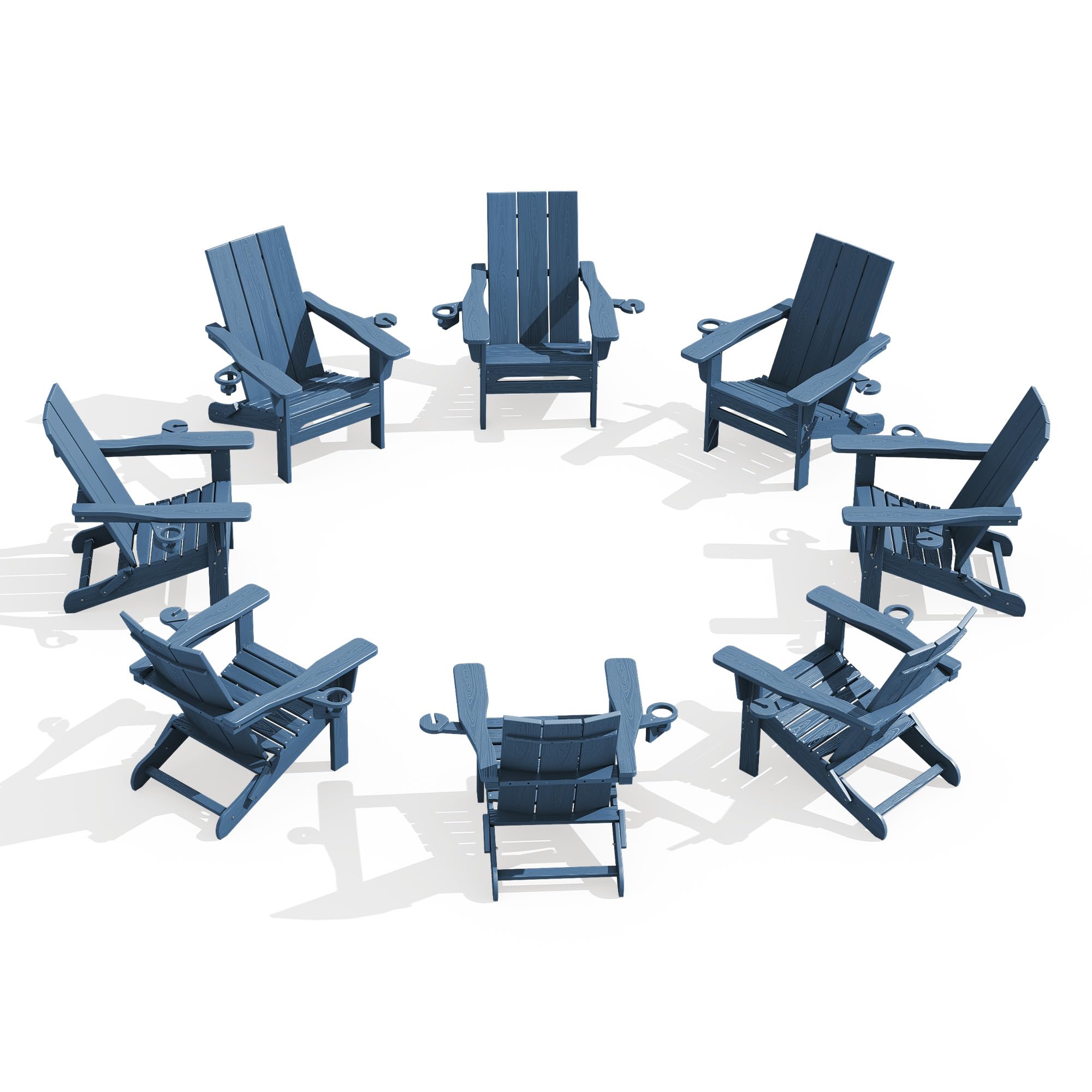 SERWALL Modern Folding Adirondack Chair Set of 8, Weather Resistant Outdoor Adirondack Chair with Dual Cup Holders, HDPE Fire Pit Chairs for Patio