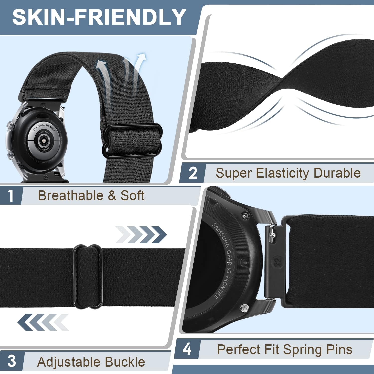 22mm Elastic Nylon Bands Compatible with Samsung Galaxy Watch 3 45mm/Galaxy Watch 46mm/Gear S3 Frontier/Classic/Garmin Venu 3/Vivoactive 4, 10Pack Stretchy Adjustable Sport Straps for Men Women - Image 2