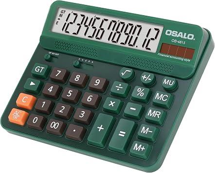 OSALO Calculator Extra Large Display Accounting Big Button 12 Digits Desktop Solar Calculator Green OS-6815