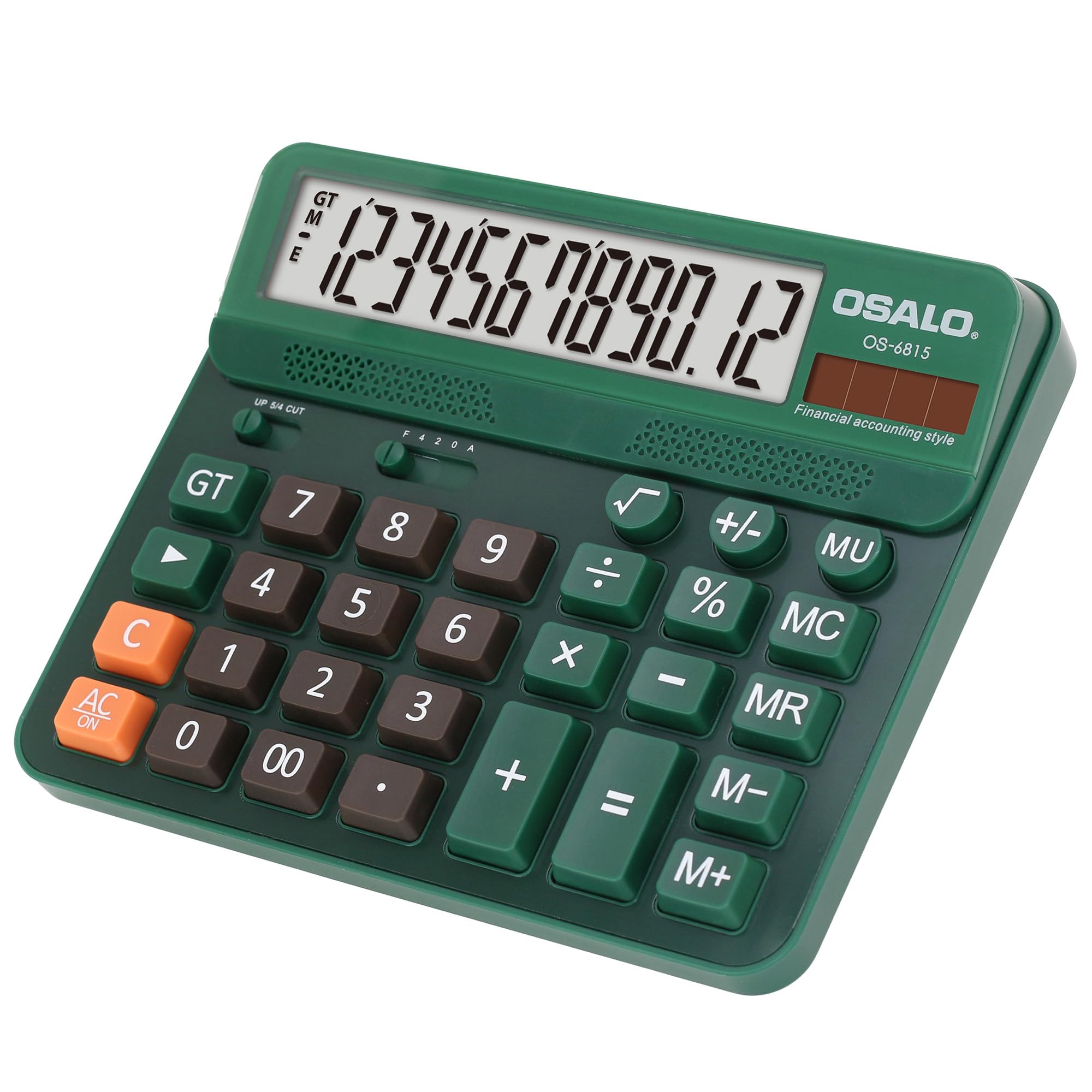 OSALO Calculator Extra Large Display Accounting Big Button 12 Digits Desktop Solar Calculator Green (OS-6815)