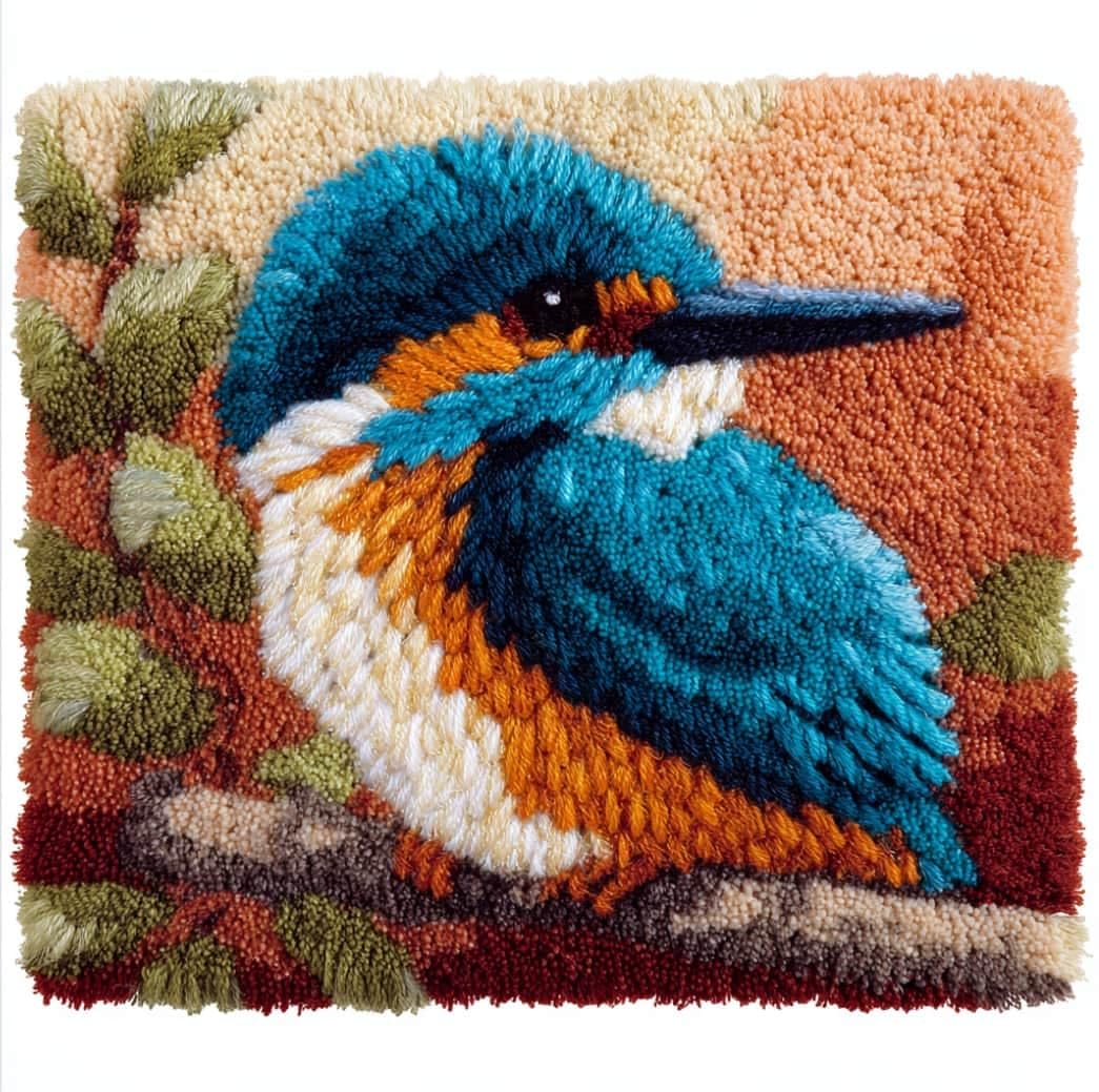 Taxpy DIY Latch Hook Pillow Kit Pre-Printed Hook and Latch Rug Kits Bird 17X17 Inch.Cross-Stitch Embroidery Cushion Cover for Home Sofa Decoration