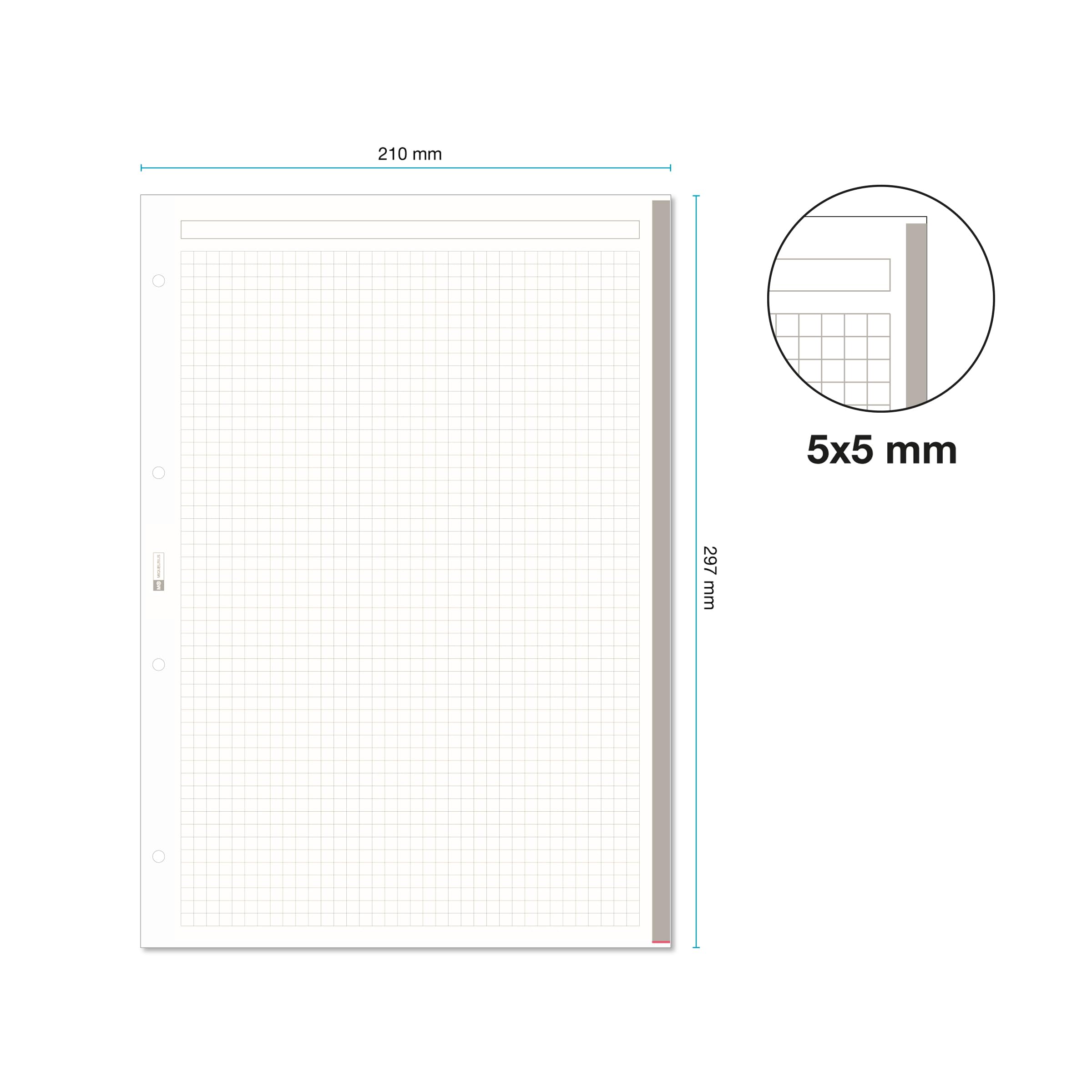 Miquelrius Recharge de feuilles A4 quadrillées 5x5 mm, 150 feuilles 90 g/m², gris