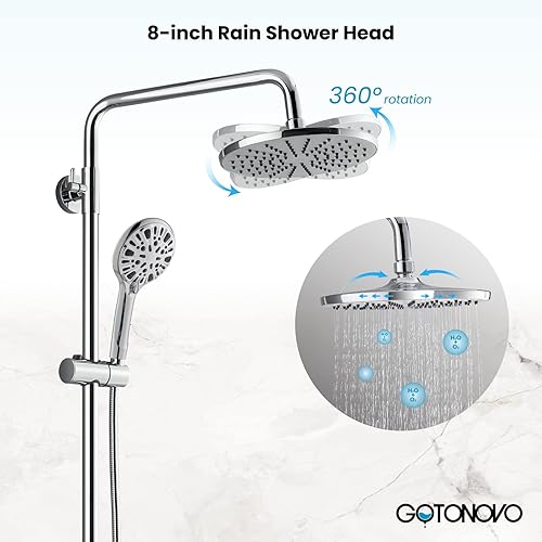 Miniatura 4 de gotonovo Sistema de grifo de ducha expuesto, cabezal de ducha de lluvia de 8 pulgadas con 8 funciones ABS de mano y doble mango cruzado montado en