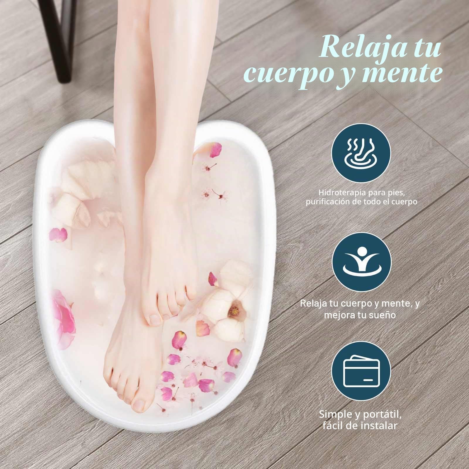Baño de pies Ionic Detox, Aparato de Masaje de Pies Portátil - Kit completo de baño de electrólisis de pies | Relajación Muscular y Bienestar en Casa (Blanco + Recipiente)