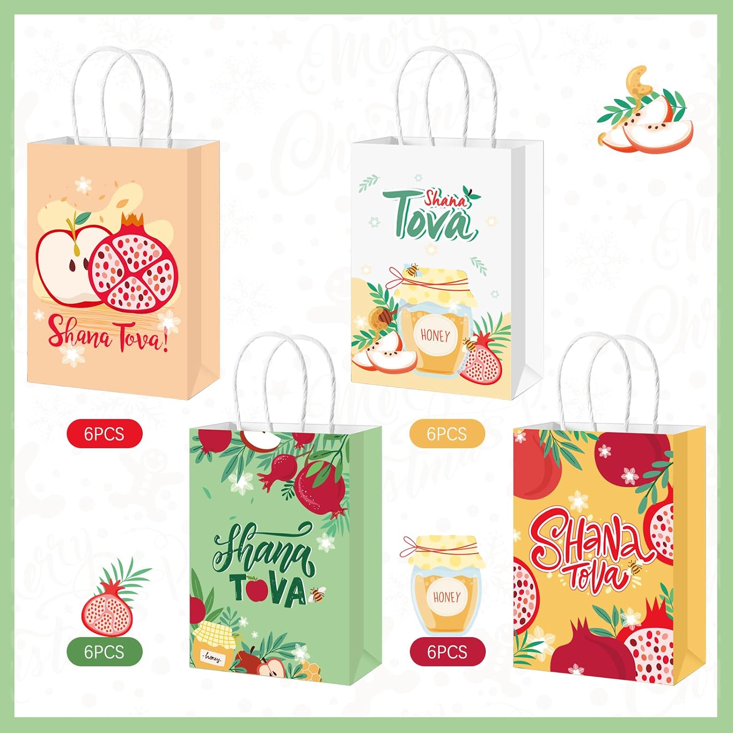 Sweetude 24 Pcs Rosh Hashanah Paper Gift Bags Shana Tova Party Favor image 3