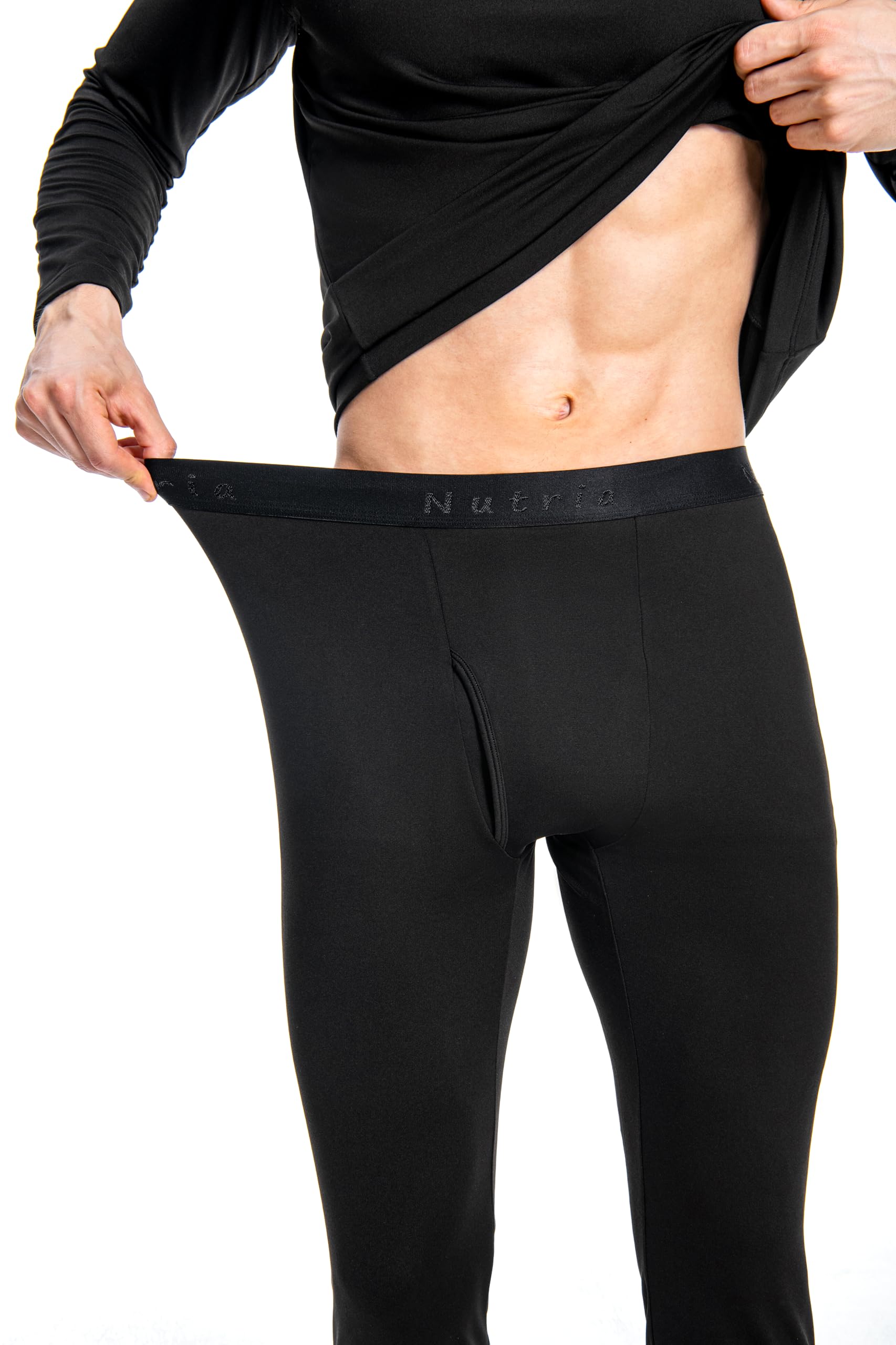 Nutria sous Vetement Thermique Homme Ensemble de sous-Vêtements Manches Longues Haut & Bas Col Rond à avec Doublure en Polaire Fonctionnel Couche de Base Intérieur par Temps Froid U07