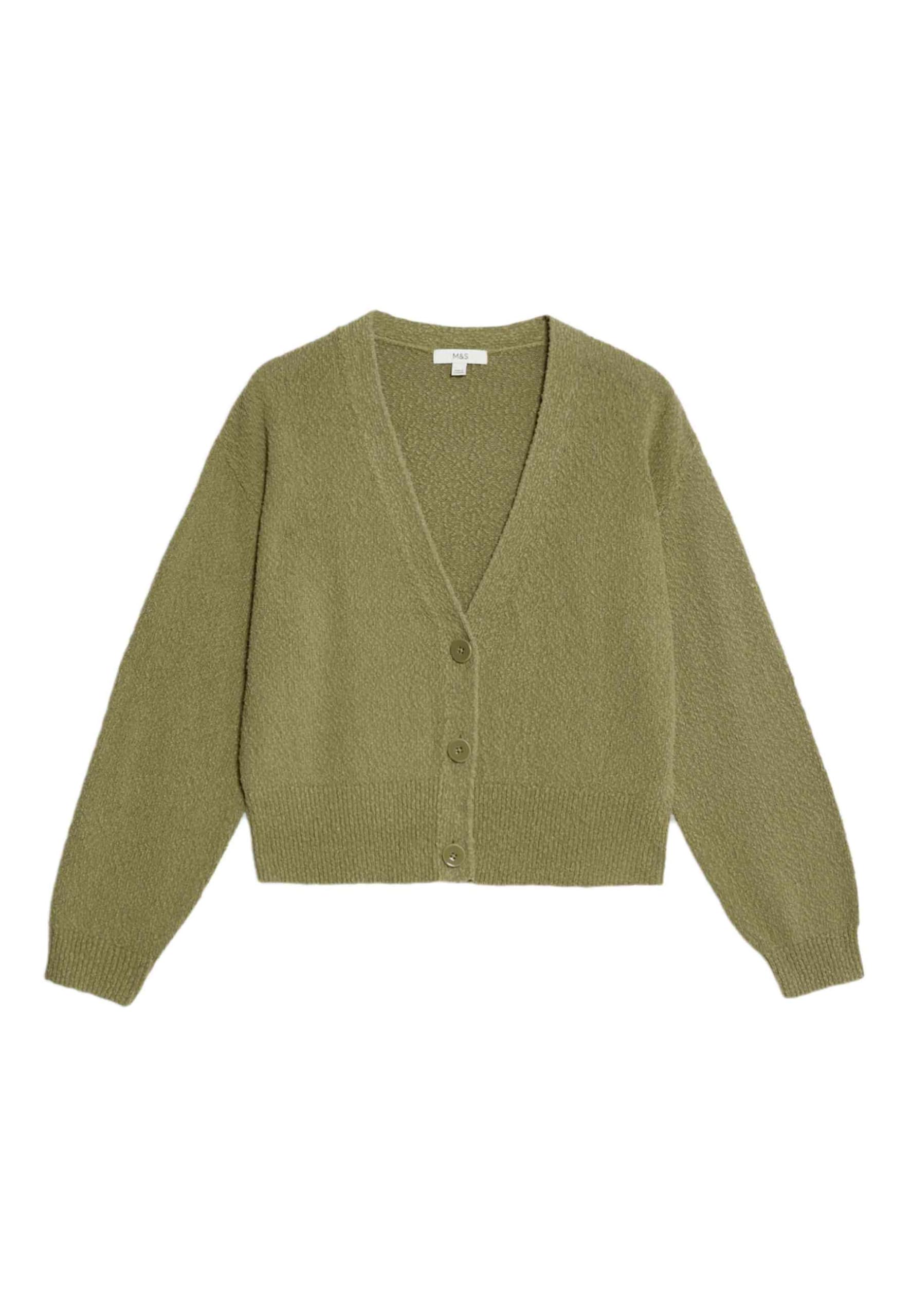 Marks & Spencer Damen V-Ausschnitt Strickjacke mit Textur – Baumwollreich – Relaxed Fit – Bequem