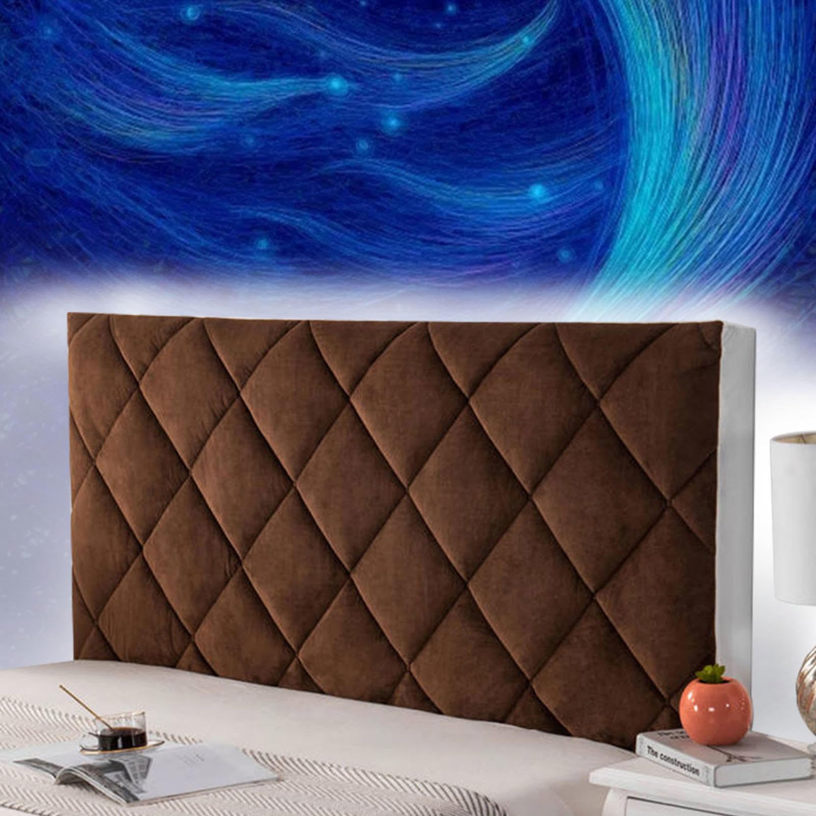 Copritestiera Letto Copertura/Copri Testata Letto Matrimoniale Singolo Imbottito Fodera Protezione, Elastica A Tinta Unita Cover Testiera Imbottita per Camera da Letto,brown-150cm