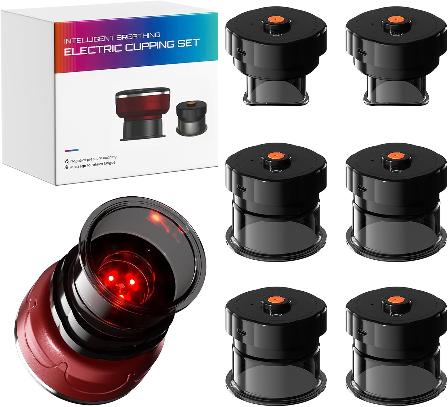 UBALANCE Cupping Kit for Massage Therapy, Cupping Therapy Set 6 Cups, Electric Smart Cupping Machine, 4 in 1 Negative Pressure Massager with 12 Modes for Fatigue Relief, Red - Image 8