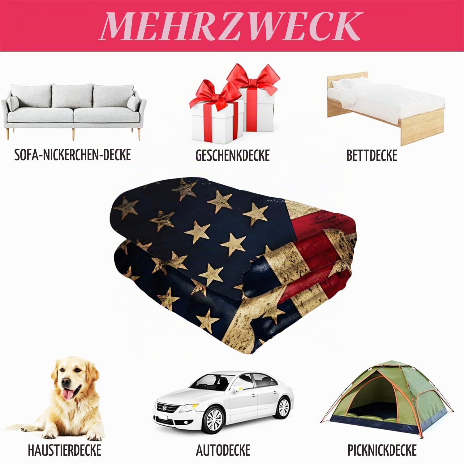 YISUMEI Decke 150x200 cm Kuscheldecken Sanft Flanell Weich Fleecedecke Bettüberwurf Vintage amerikanische Flagge Grunge