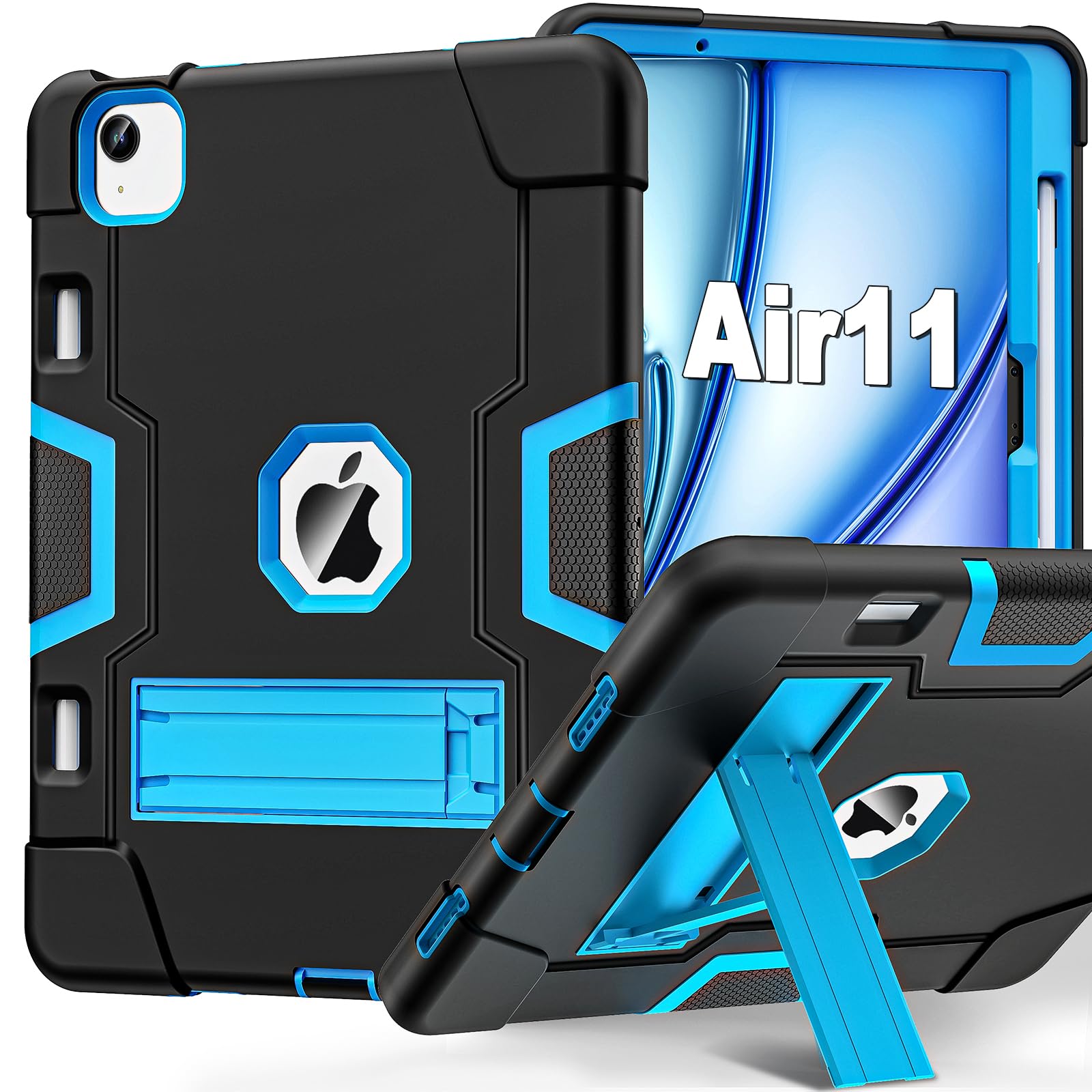 TSQQST for iPad Air 11 Inch Case M3 M2 (2025/2024)/ Air 7th 6th Generation, Full Body Protective Shockproof Rugged Case Cover with Stand Pencil Holder