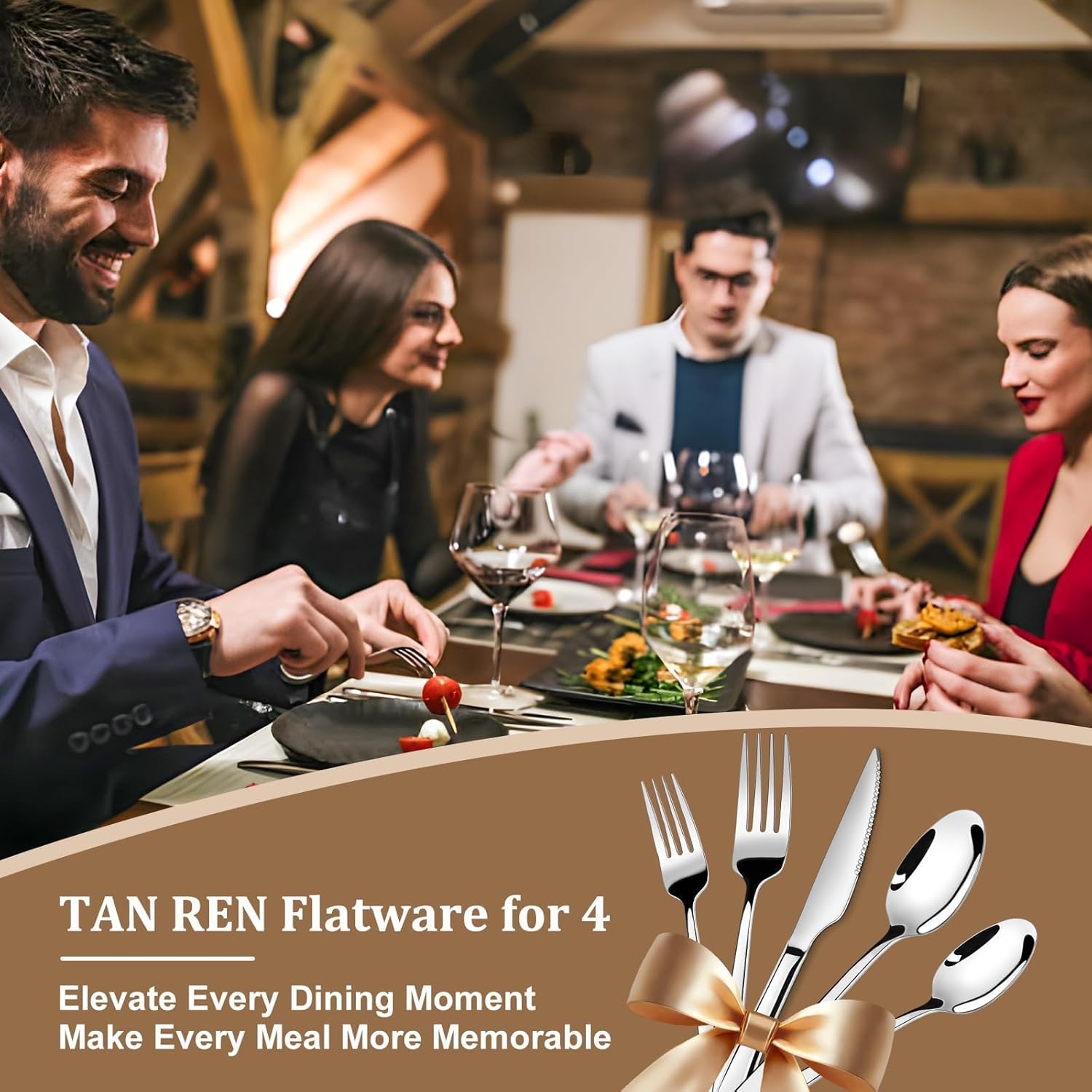 TAN REN Silverware Set for 4, 20-Piece Stainless Steel Flatware Sets, Heavy Duty Forks and Spoons Silverware Set with Dinner Knives, Mirror Polished Cutlery Sets, Dishwasher Safe Kitchen Utensils