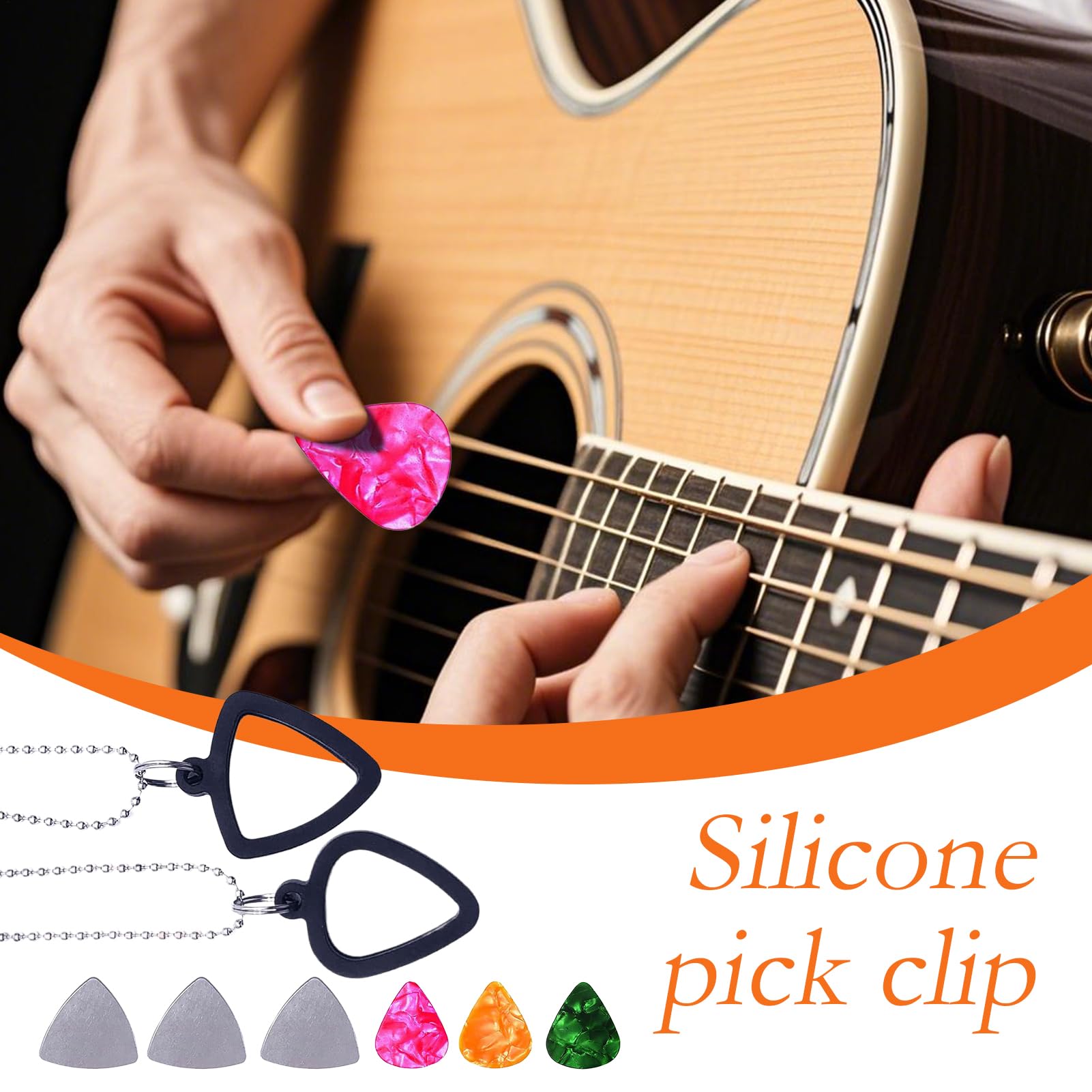 Guitar Pick Necklace Holder, Electric Bass Picks, 27.56 Inches, Adjustable Pendant Cord, Lightweight Storage Charm, Music Accessory for Playing Convenience, Concert or Practice Use