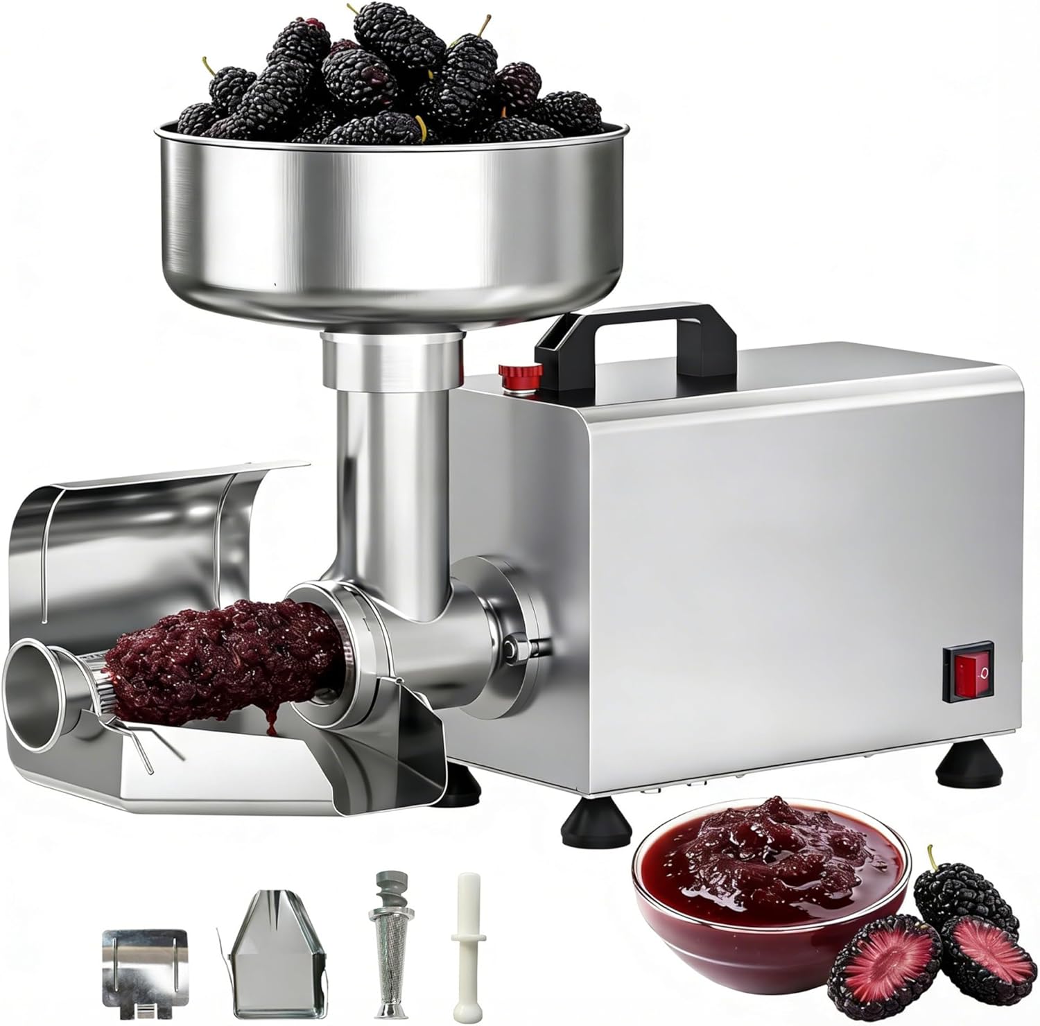 450W Tomato sauce press maker, Processing capacity 200-330 Lbs/H, 8.5in Large Funnel, 304 Stainless Steel, Tomato Milling Machine, For Ketchup, Strawberry Jam,Blueberry Jam